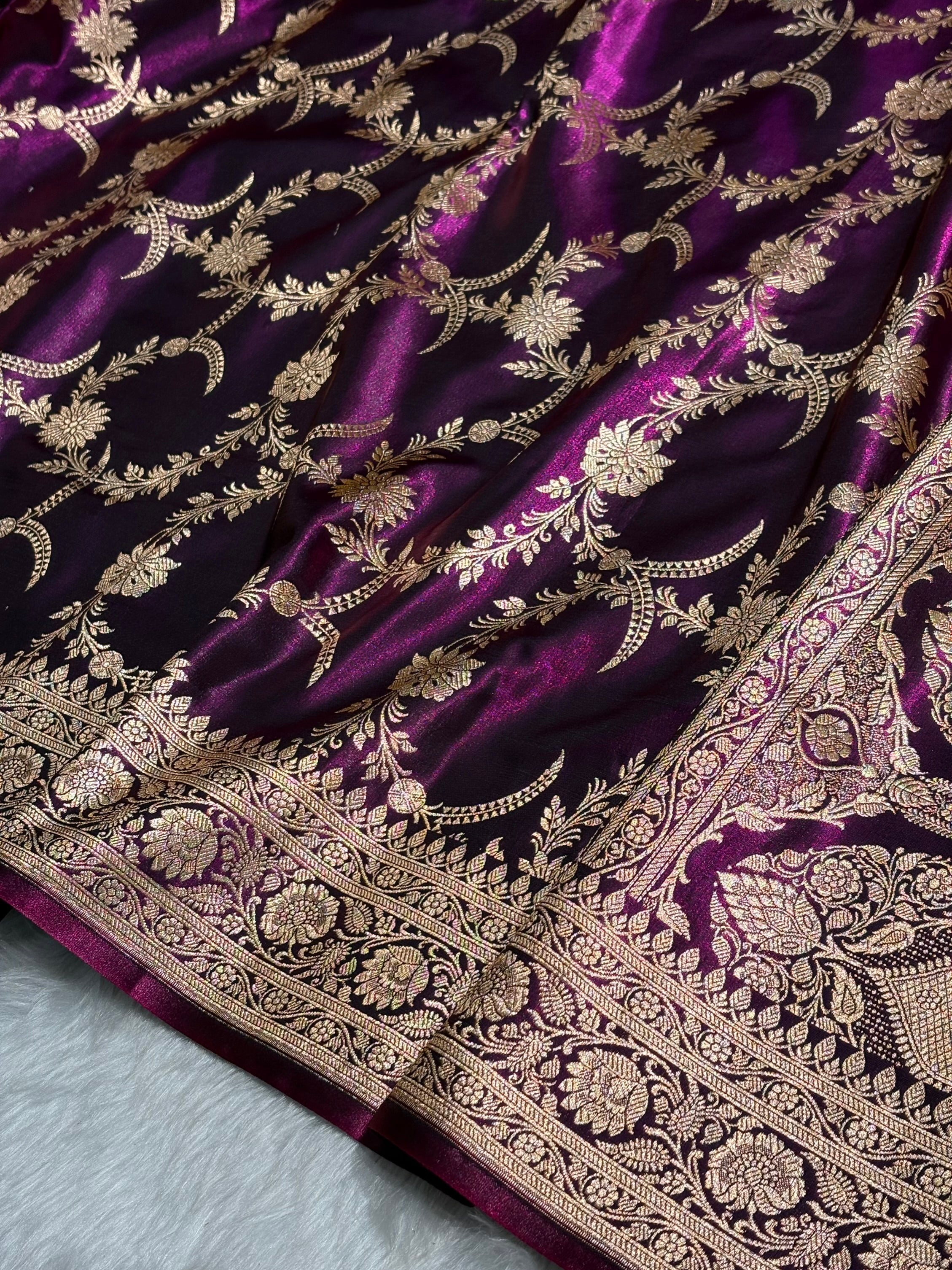 Satin Silk Banarasi Jaal In Wine Shades SS18