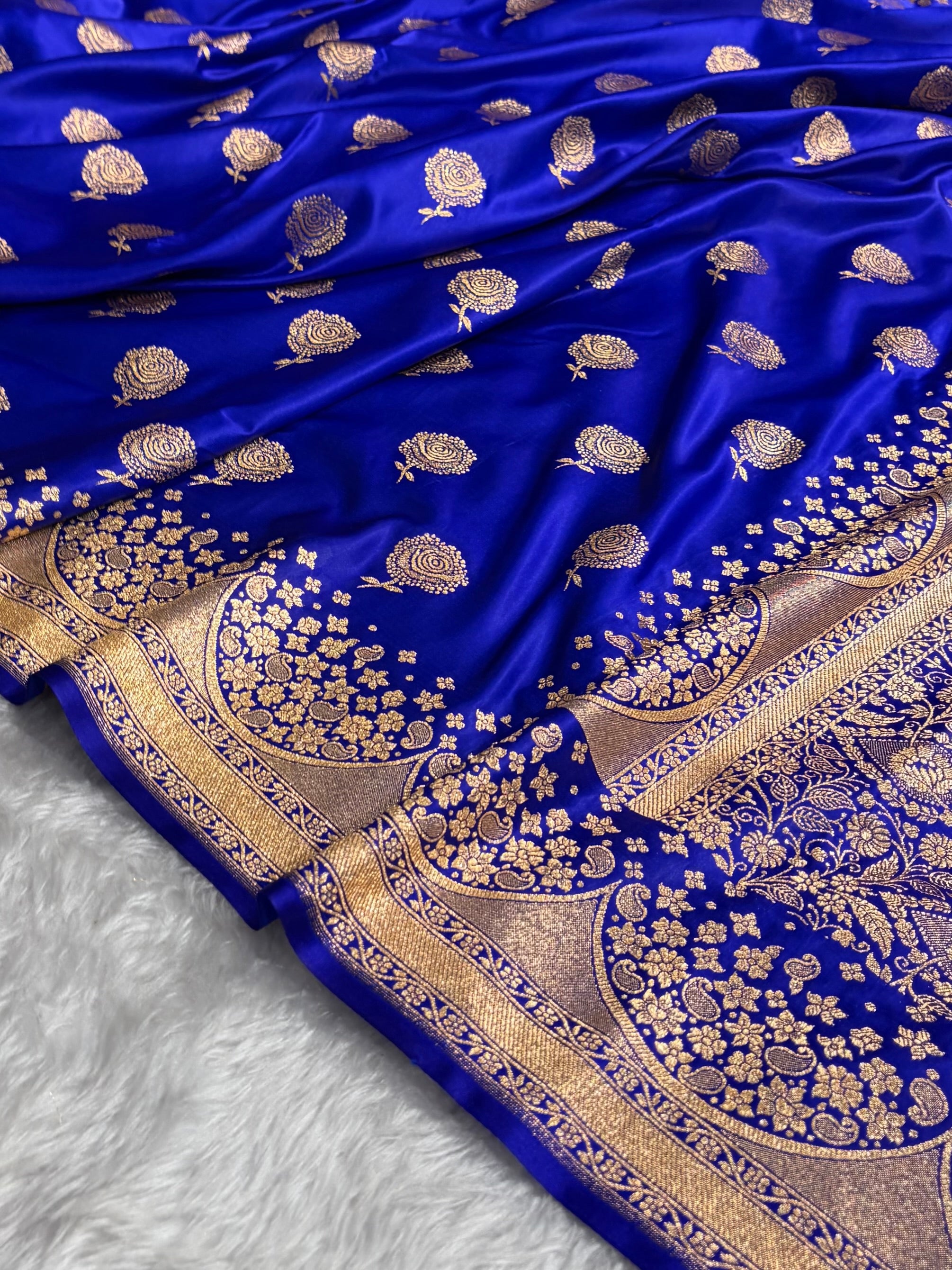 Banarasi Satin Katan Saree With Boota in Royal Blue Shades SK111