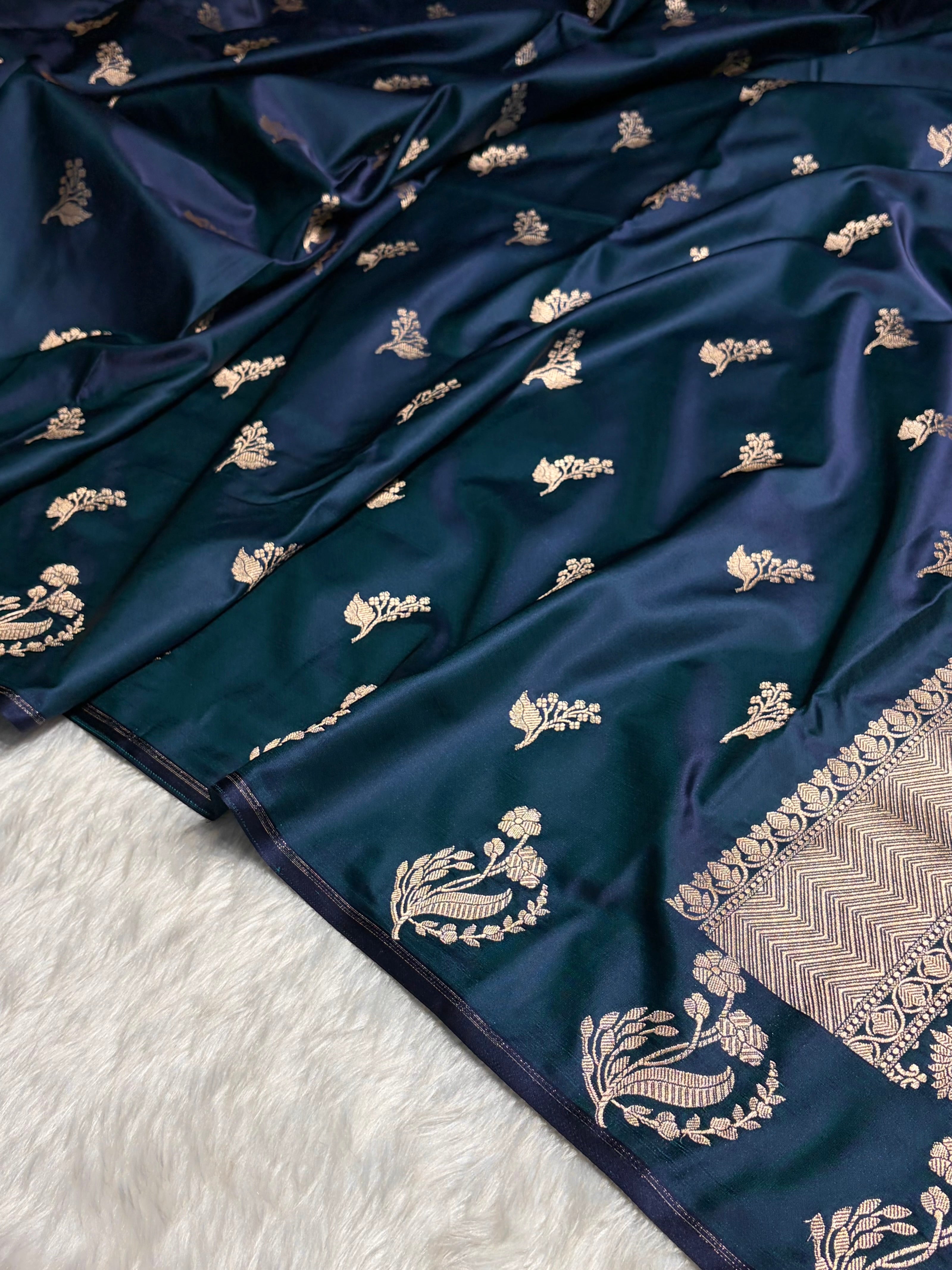 Peacock Boota With Floral Border Mashru Silk Saree MSM-91