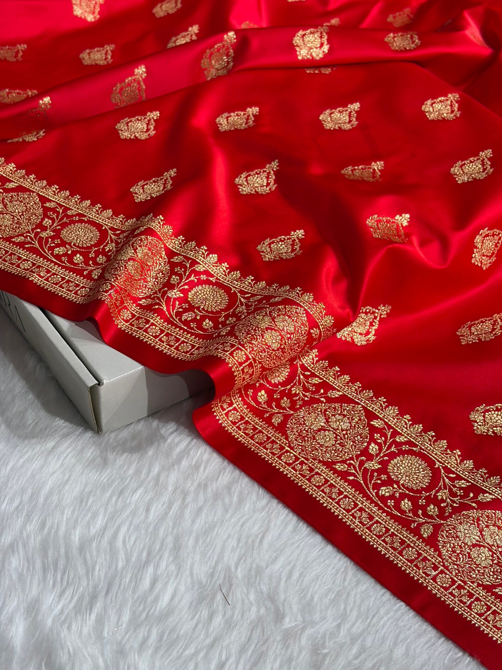Banarasi Satin Katan Saree With Boota in Red Shades SK98