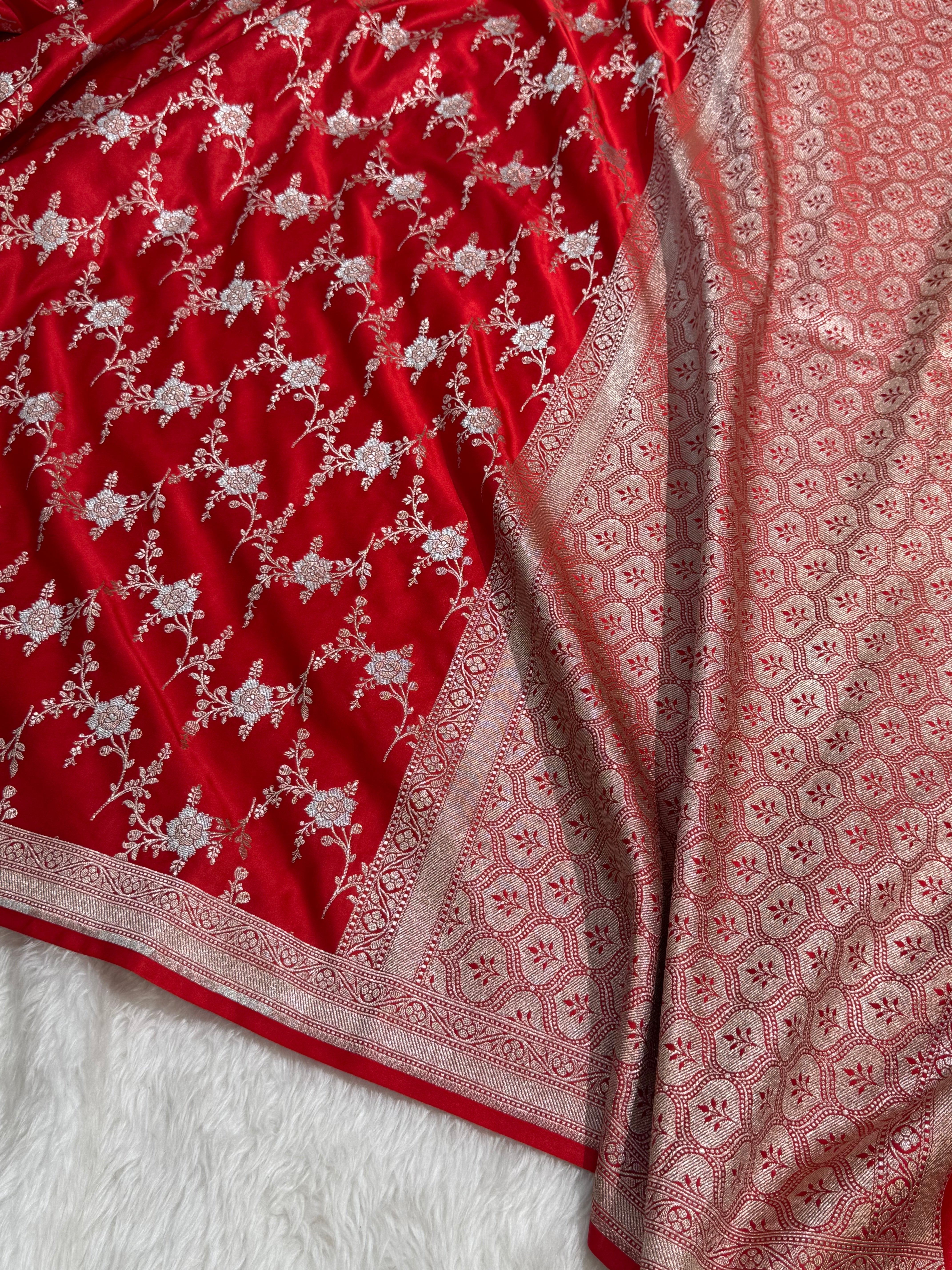Bridal Red Minakari Jaal Mashru Silk Saree