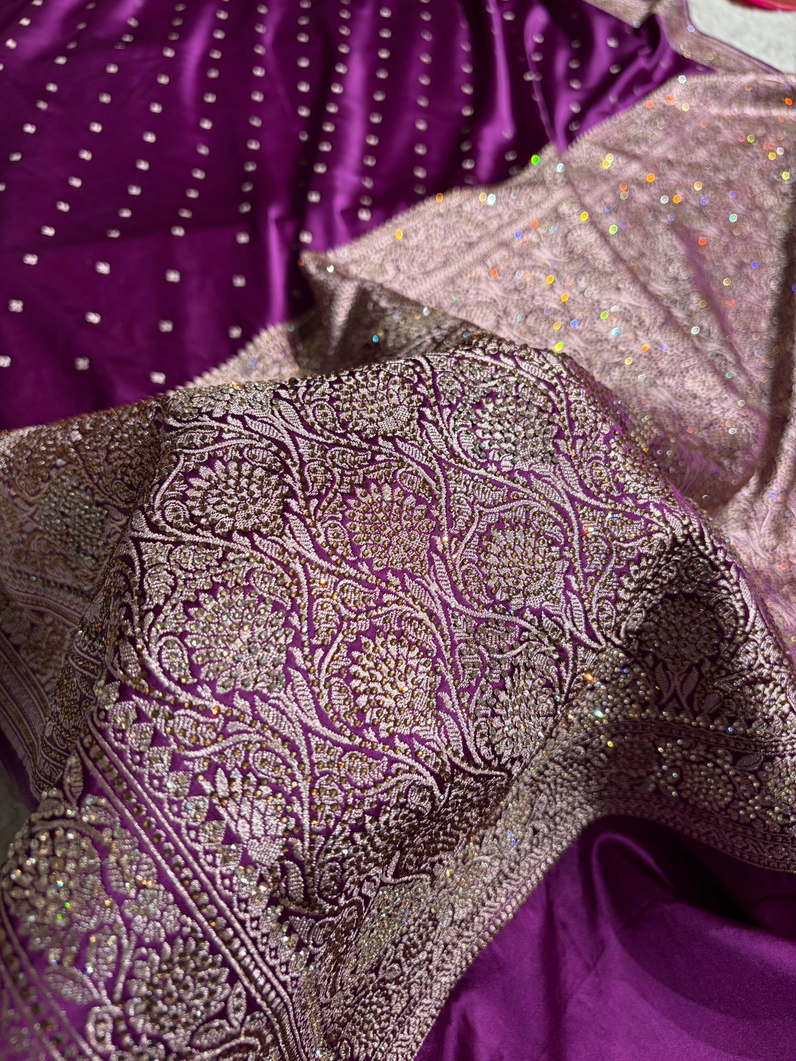 Wine Booti With Swarovski Stone Work Mashru Silk Saree BMS70
