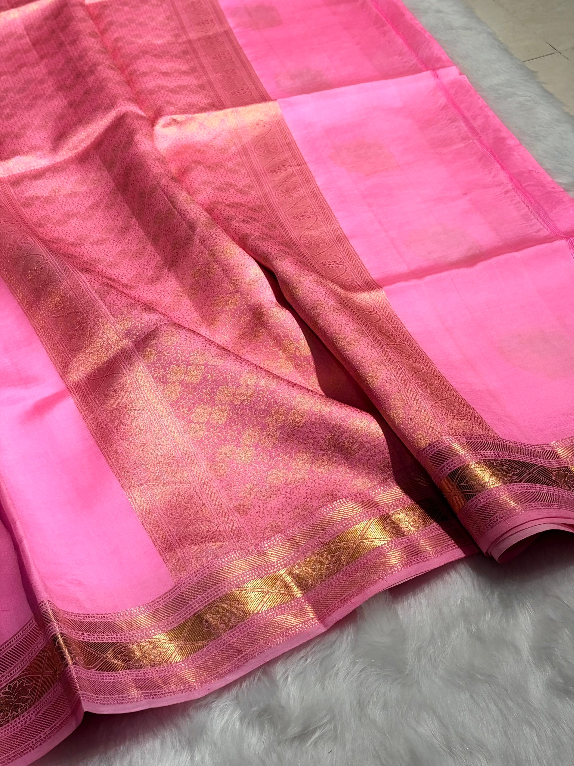 Baby Pink Boota Handwoven Raw Mango Silk RM-29