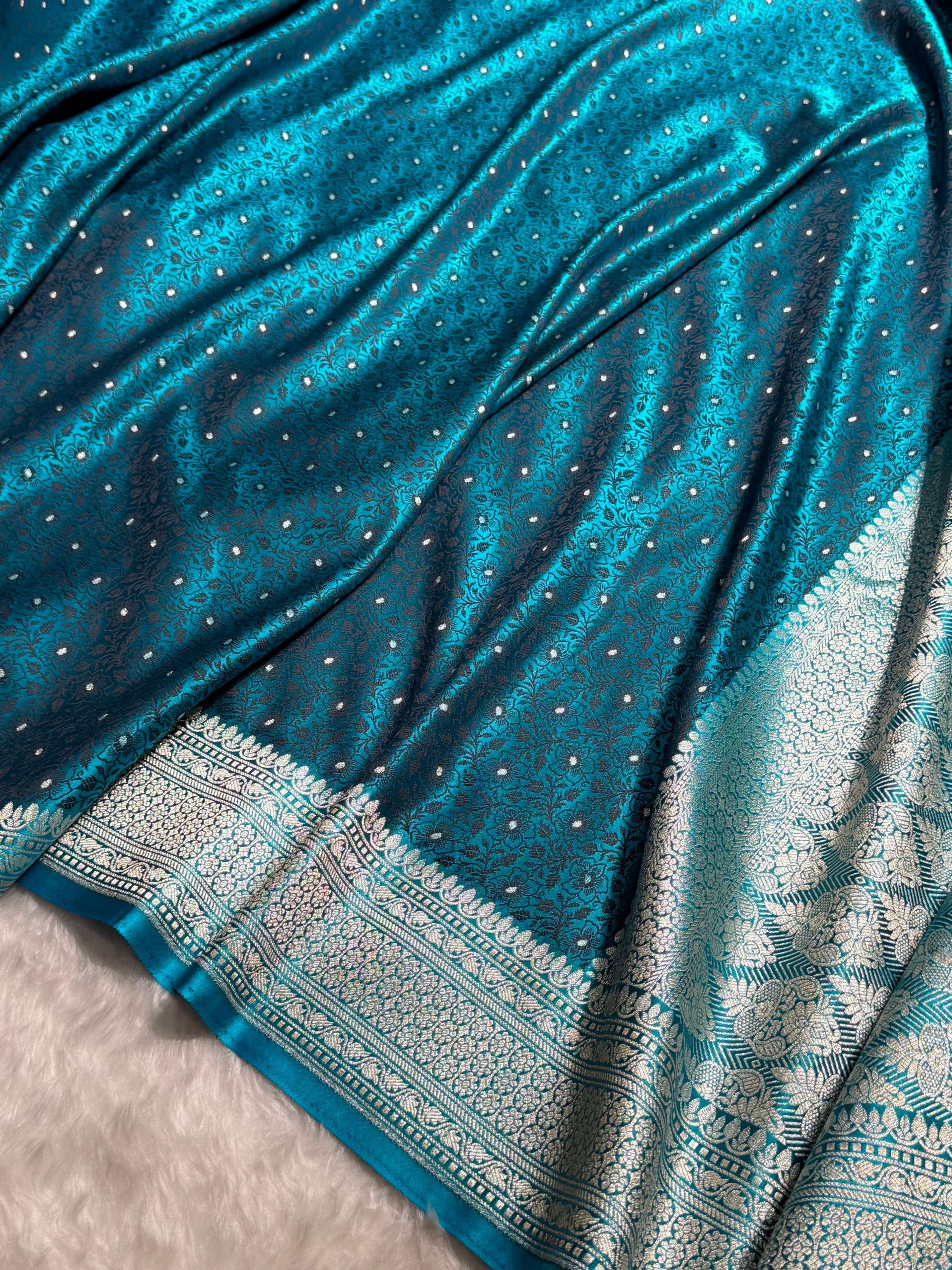 German blue Shades Tanchoi Motif Mashru Silk Saree MST-16