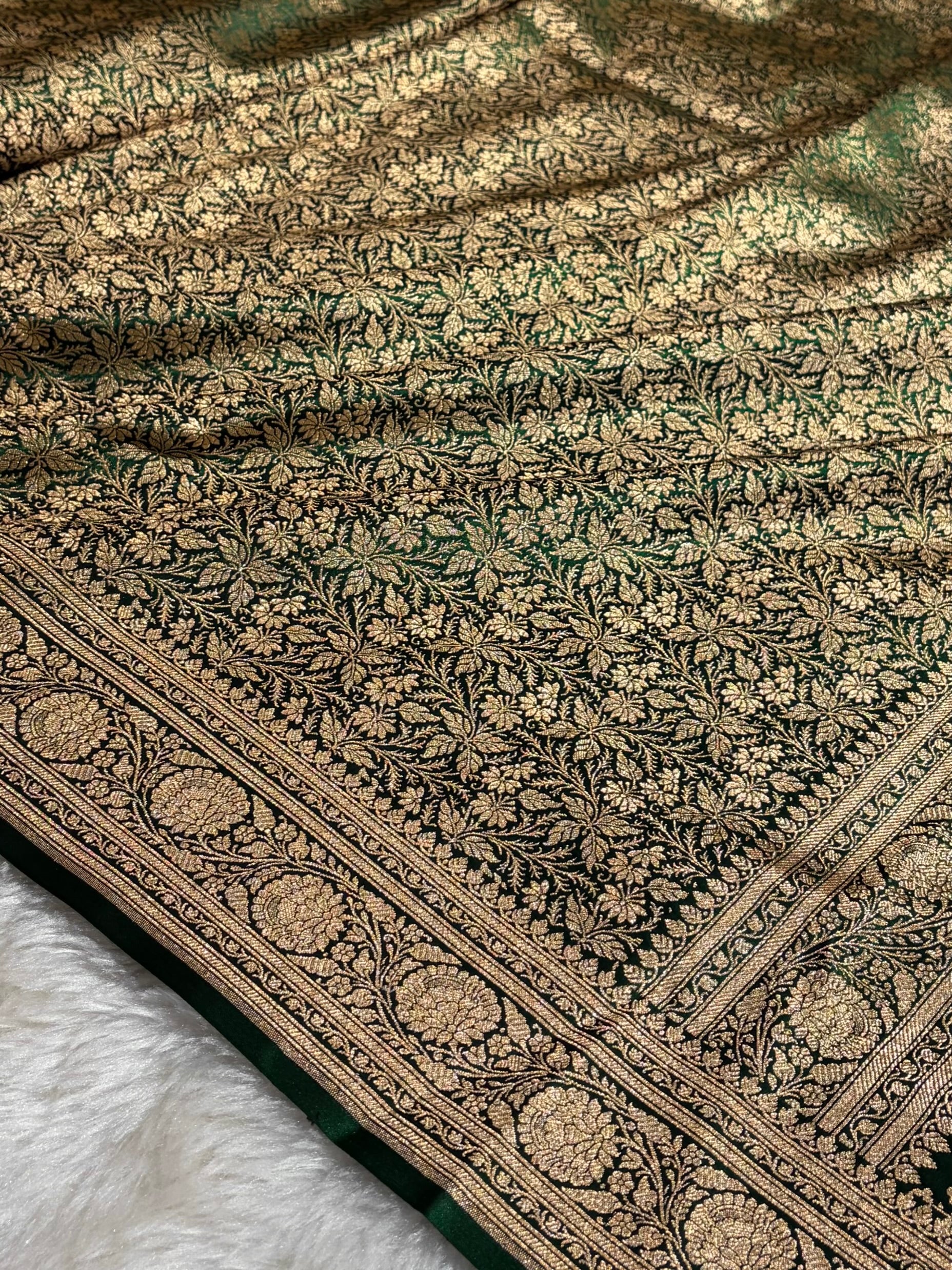 Bottle Green Shades Brocade Satin Silk Saree Banarasi Saree Shades SS30