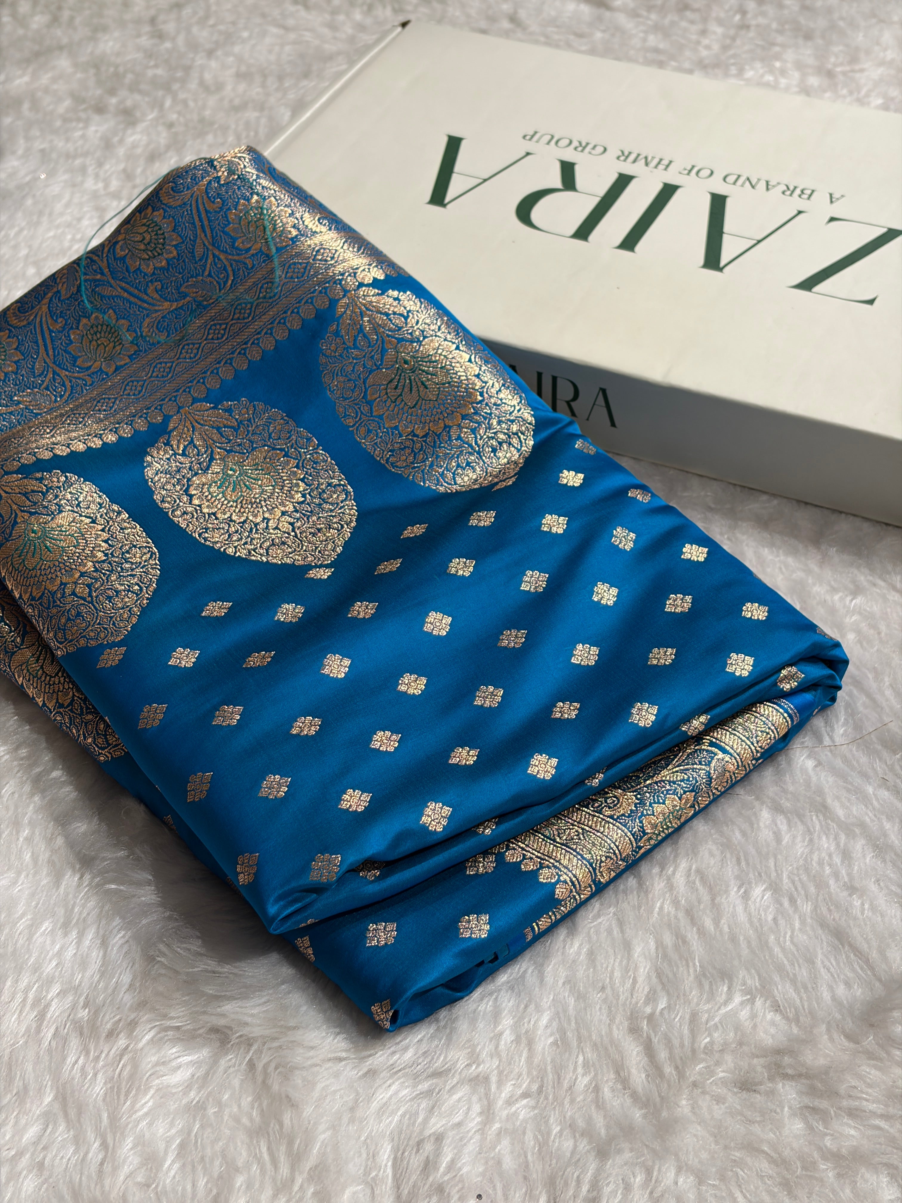 Firozi Banarasi Minakari Boota Katan Silk Saree