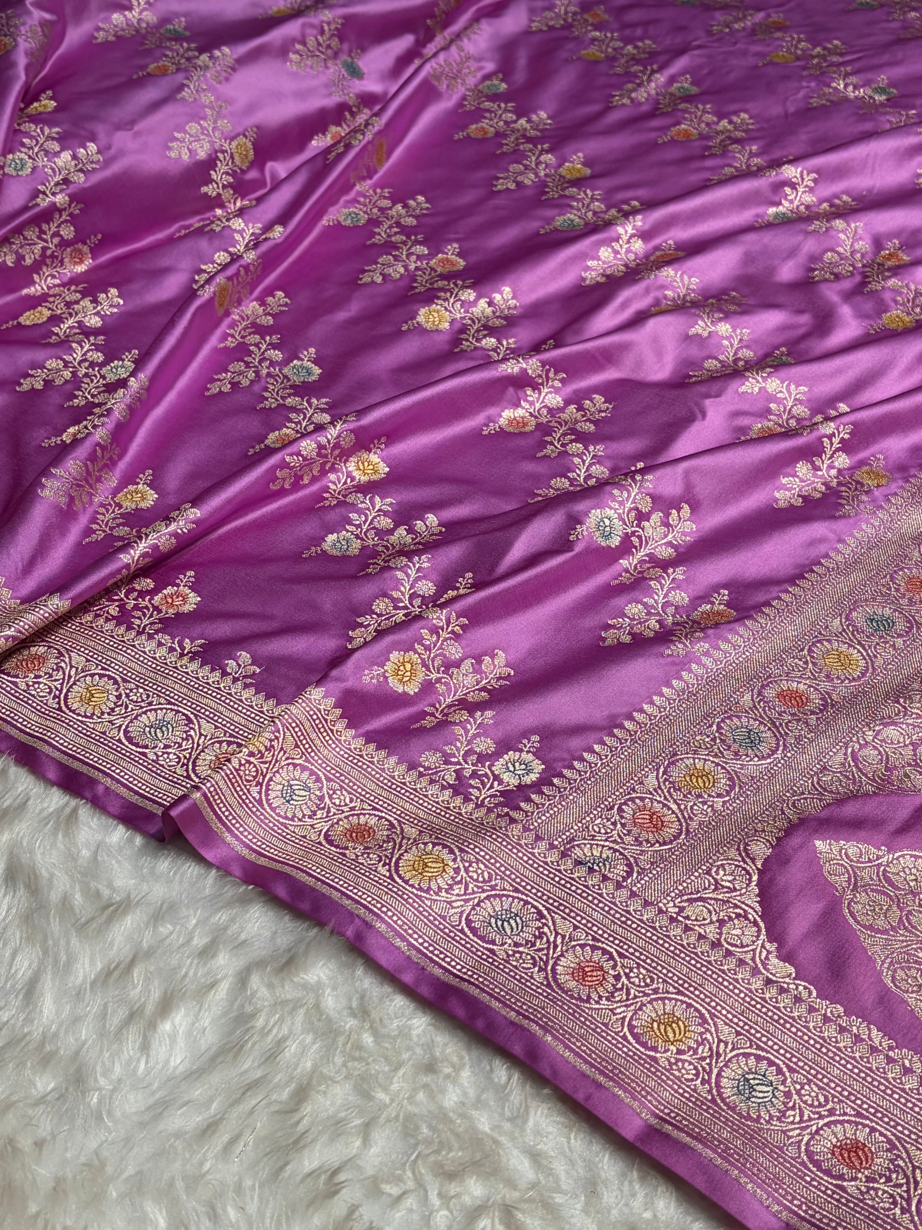 Lavender Minakari Banarasi Cross Mashru Silk Saree MS01