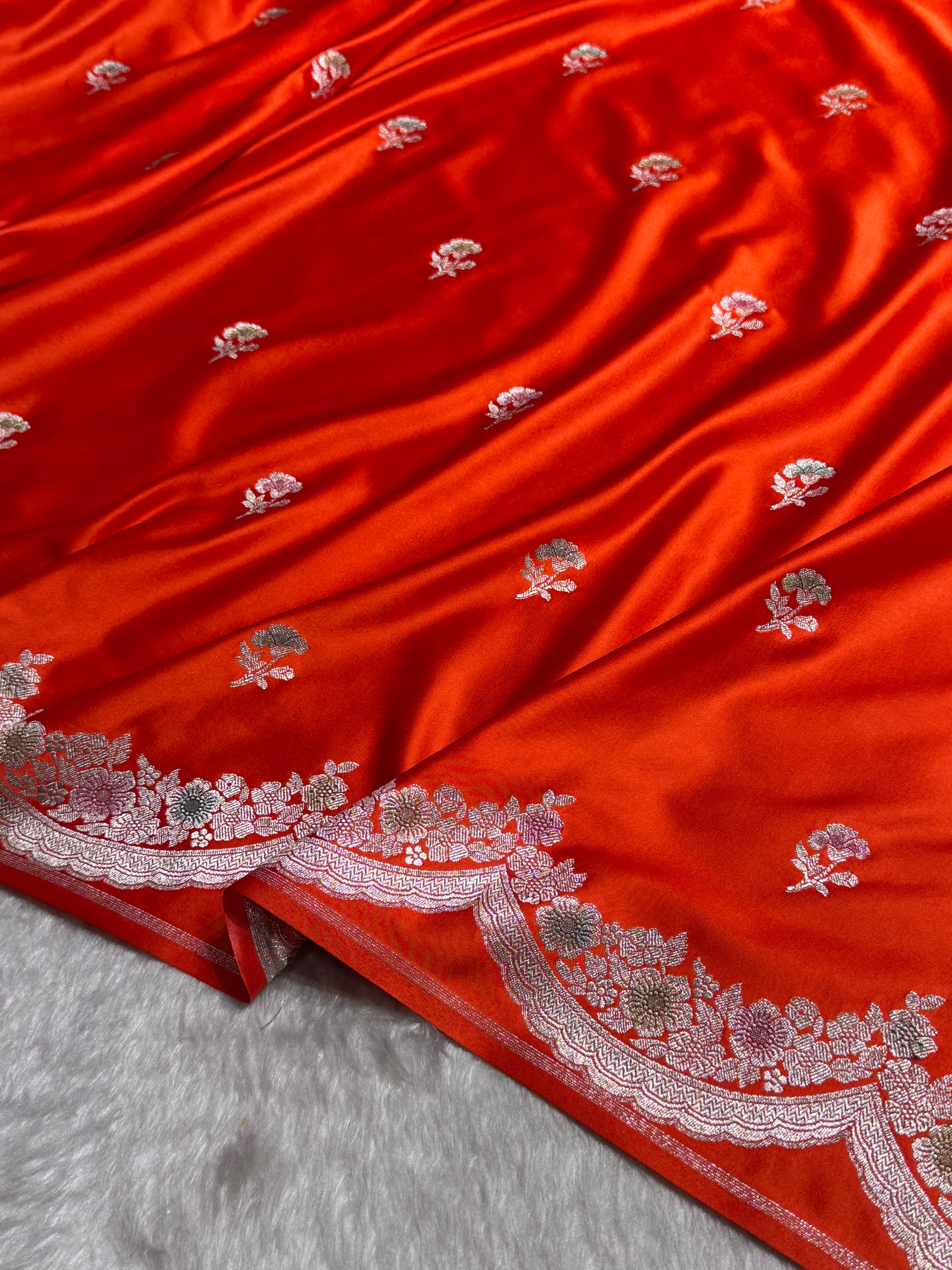 Scallop Orange With Minakari Booti Mashru Silk Saree MCS27