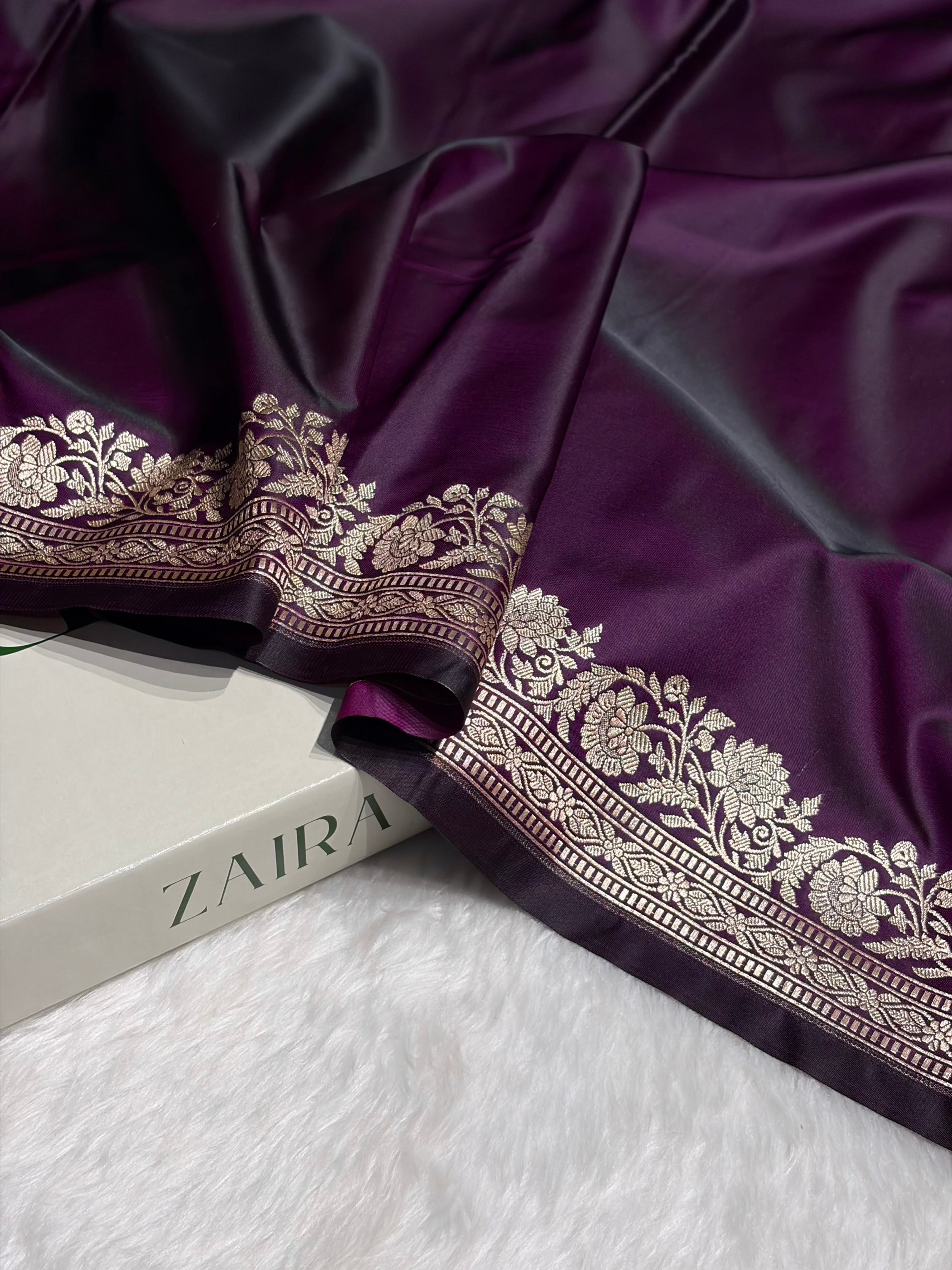 Dark Purple Boota With Floral Border Mashru Silk Saree MSM-94