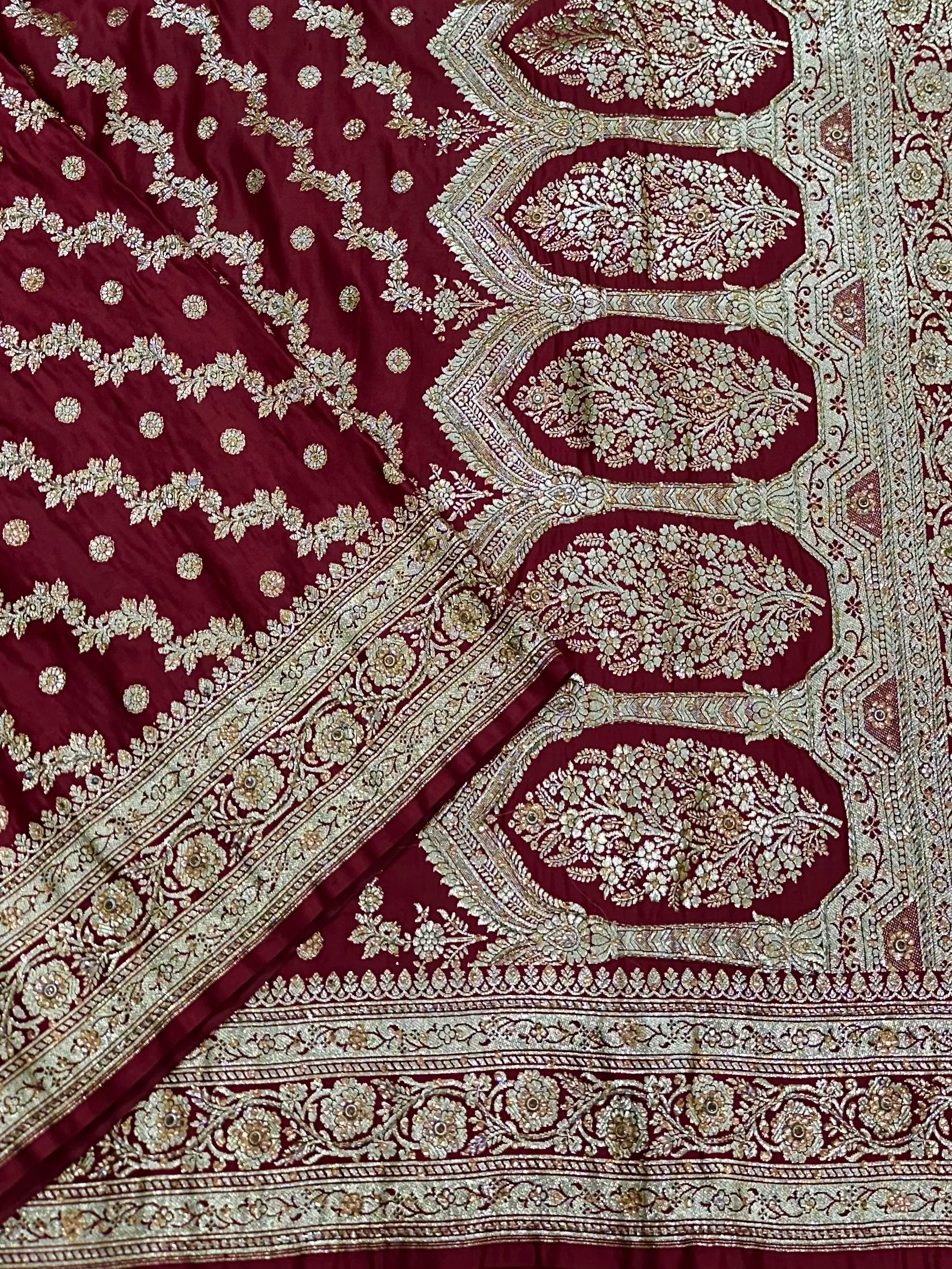 Maroon Satin Silk with Ari Stone work