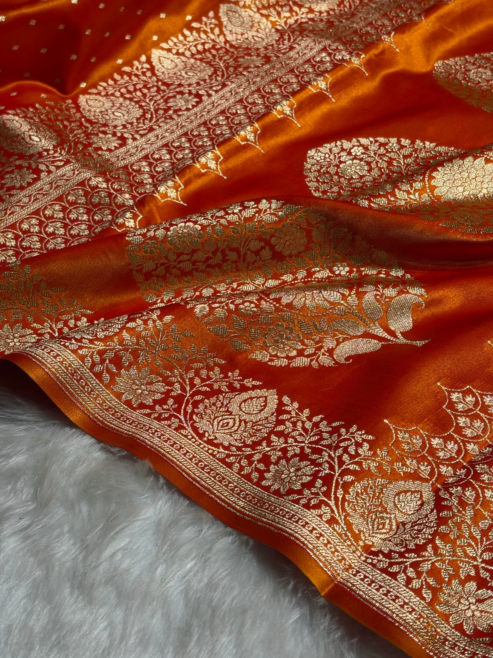 Ultra Light Weight Satin Silk Boota in Orange Shades SS31