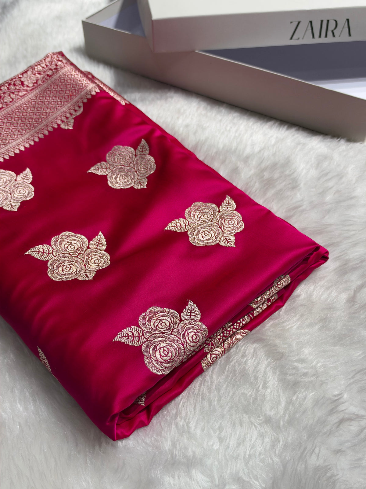 Rani Pink Shades in Rose Motif Pattern Mashru Silk Saree MSM-142