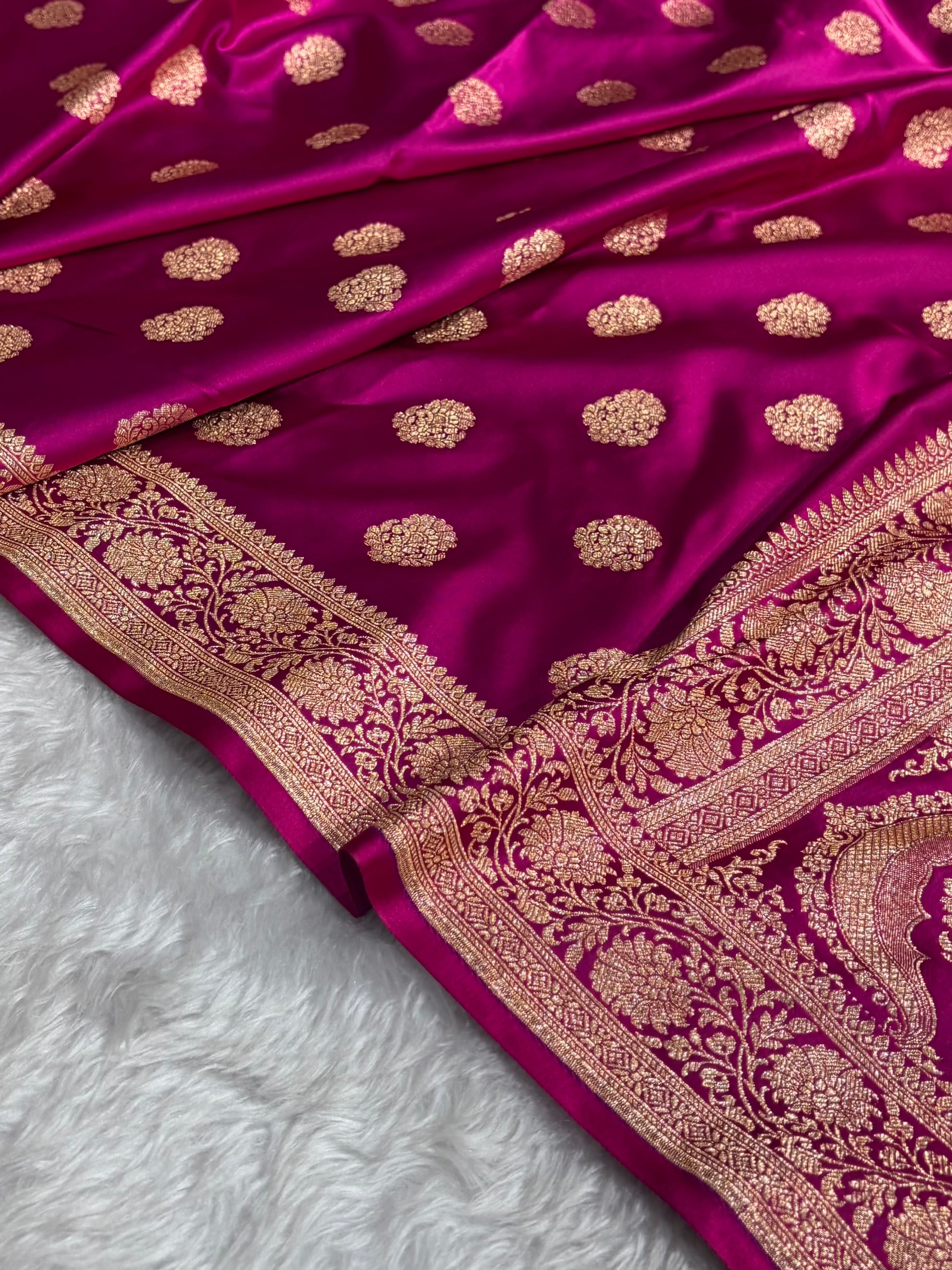 Banarasi Satin Katan Saree With Boota in Cross Rani Shades SK109