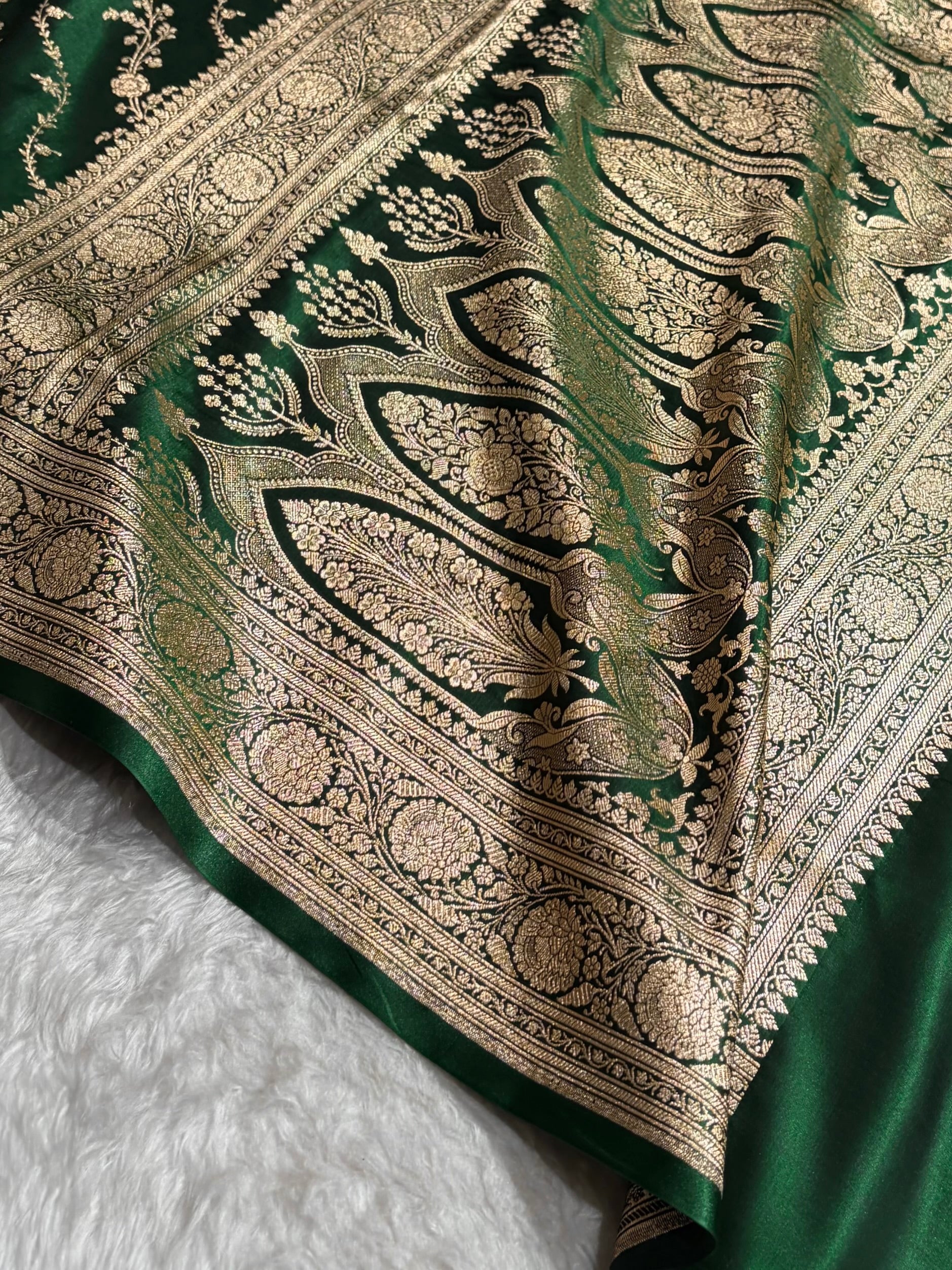Satin Silk Cross Pattern in Bottle Green Shades SS37