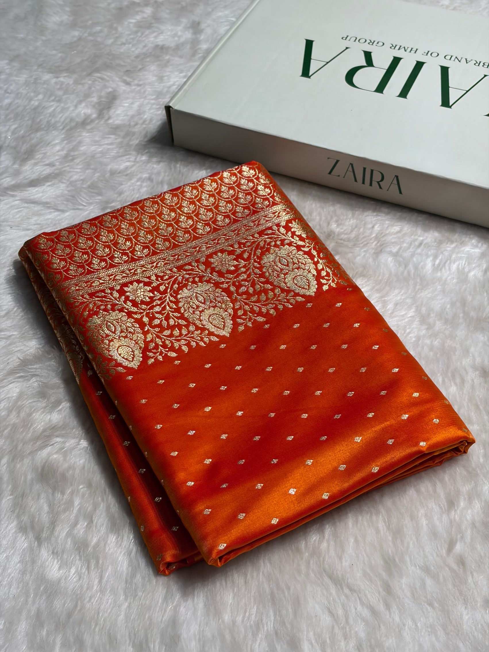 Ultra Light Weight Satin Silk Boota in Orange Shades SS31