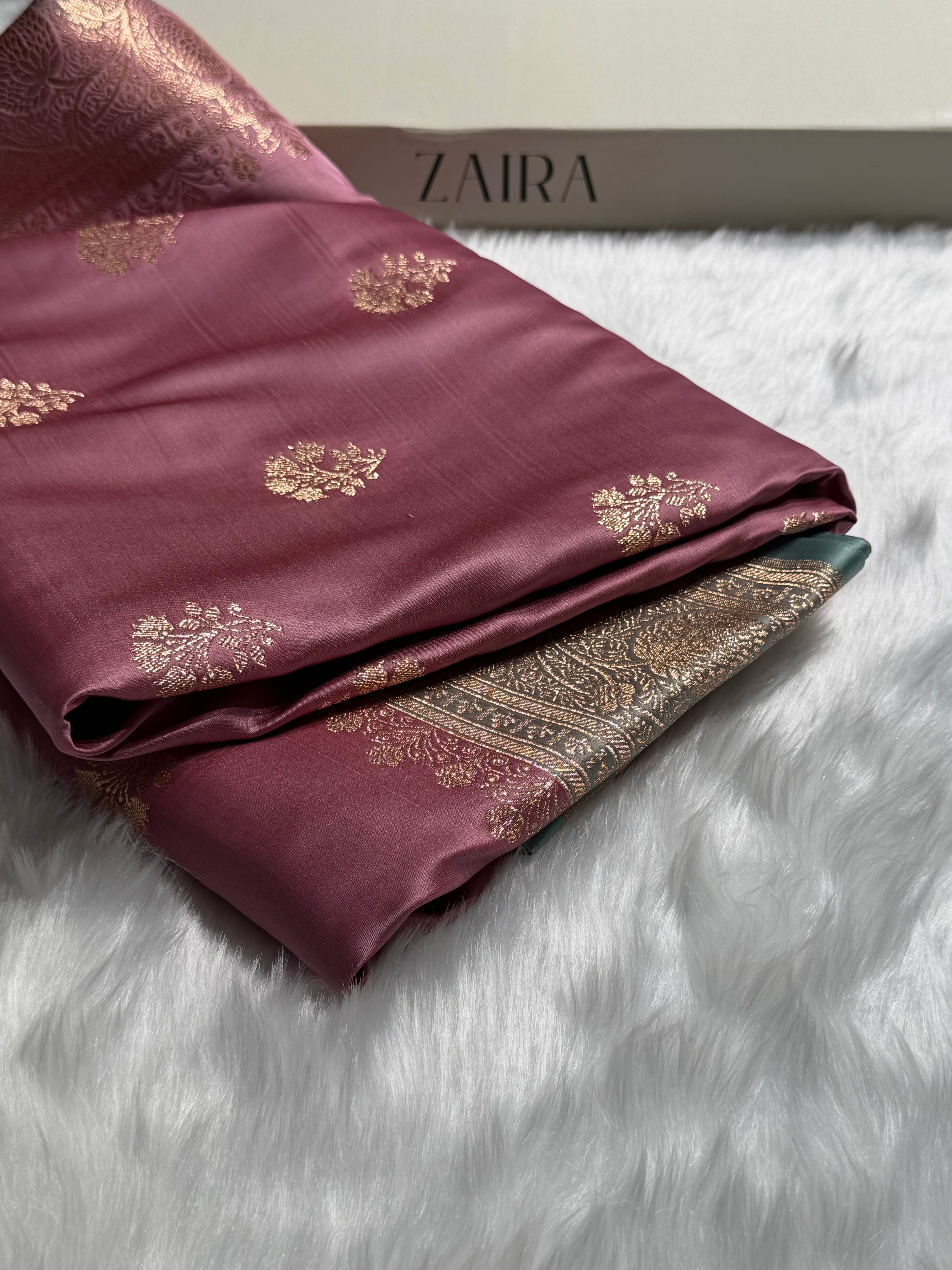 Baby Pink - Turquoise Banarasi Boota Katan Silk Saree SKM29