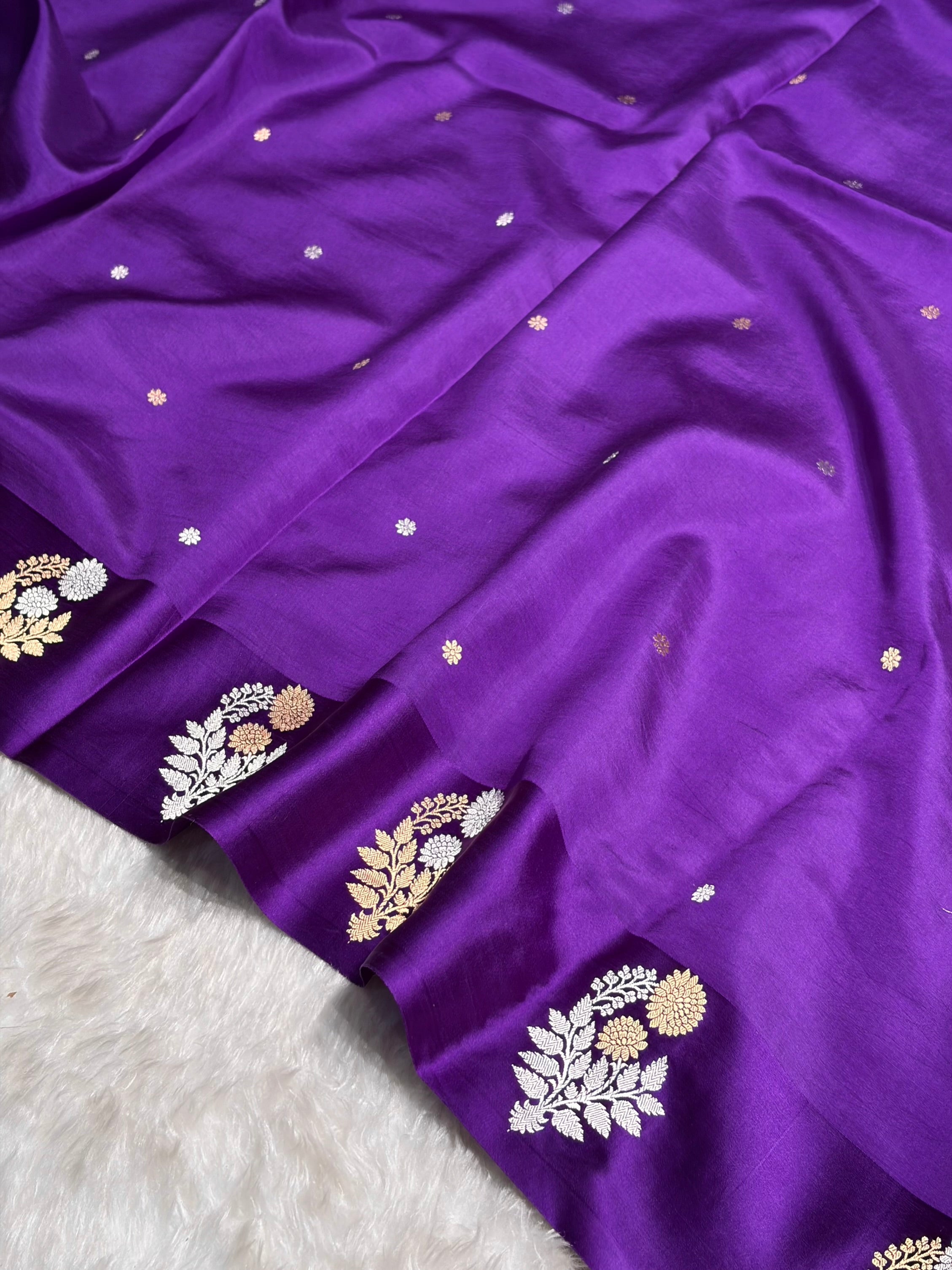 Purple Shade Handwoven Kaduwa Pure Katan Raw Mango Silk RM-05