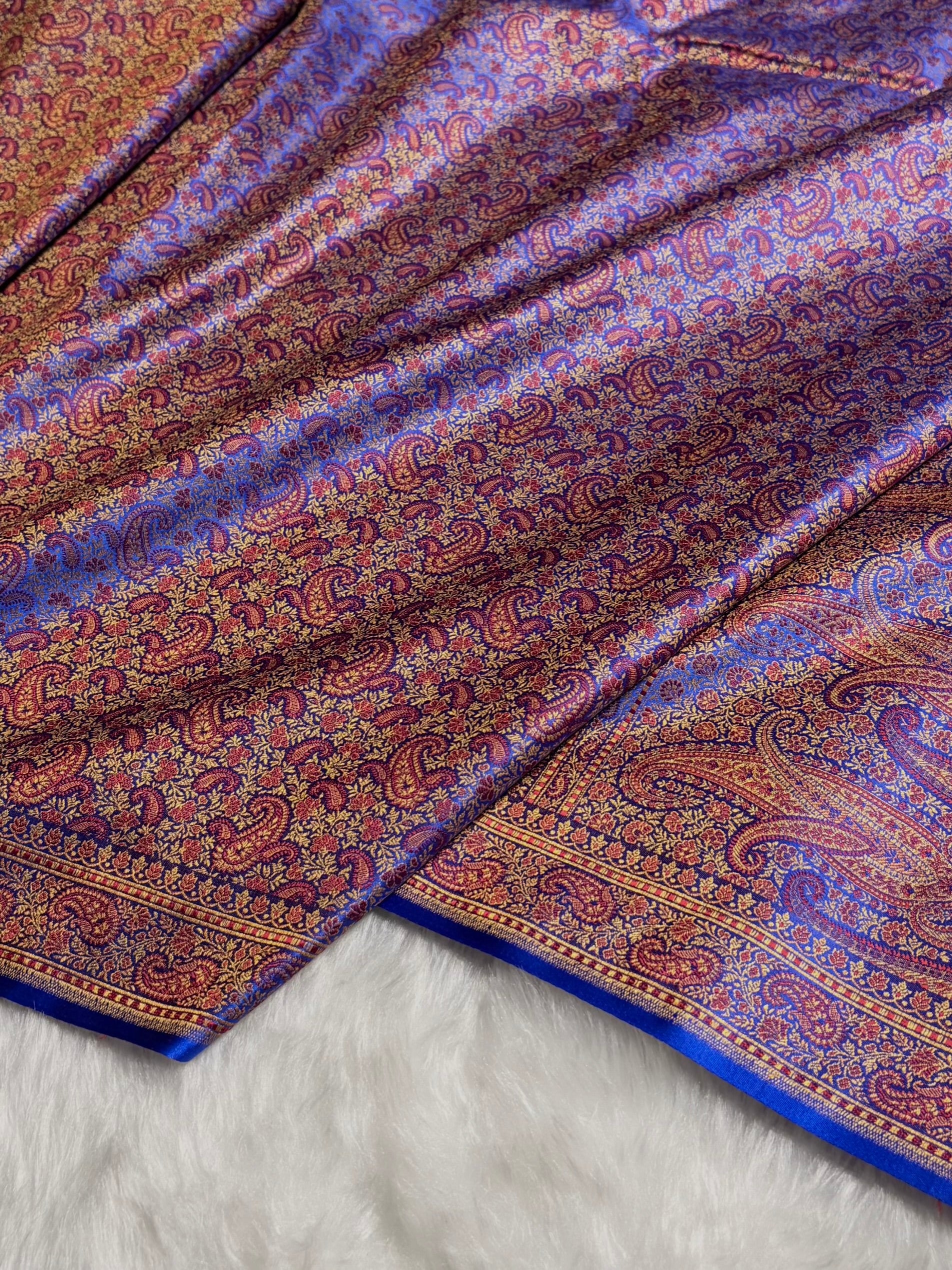 Royal Blue Jamawar Tanchoi Katan Silk Saree SKTM-11