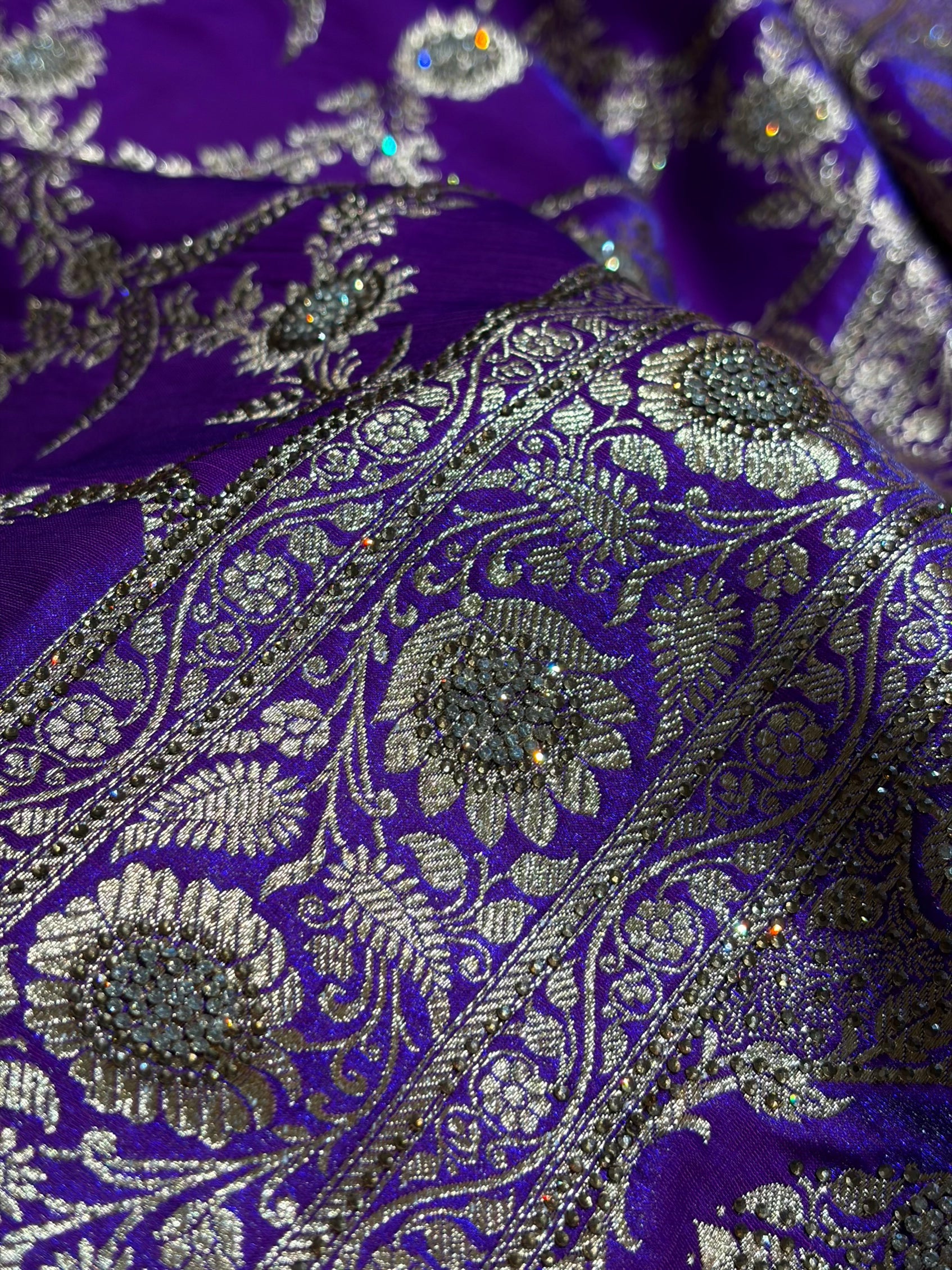 Purple Shades Swarovski Work Jaal Pattern Satin Silk Saree BSS18