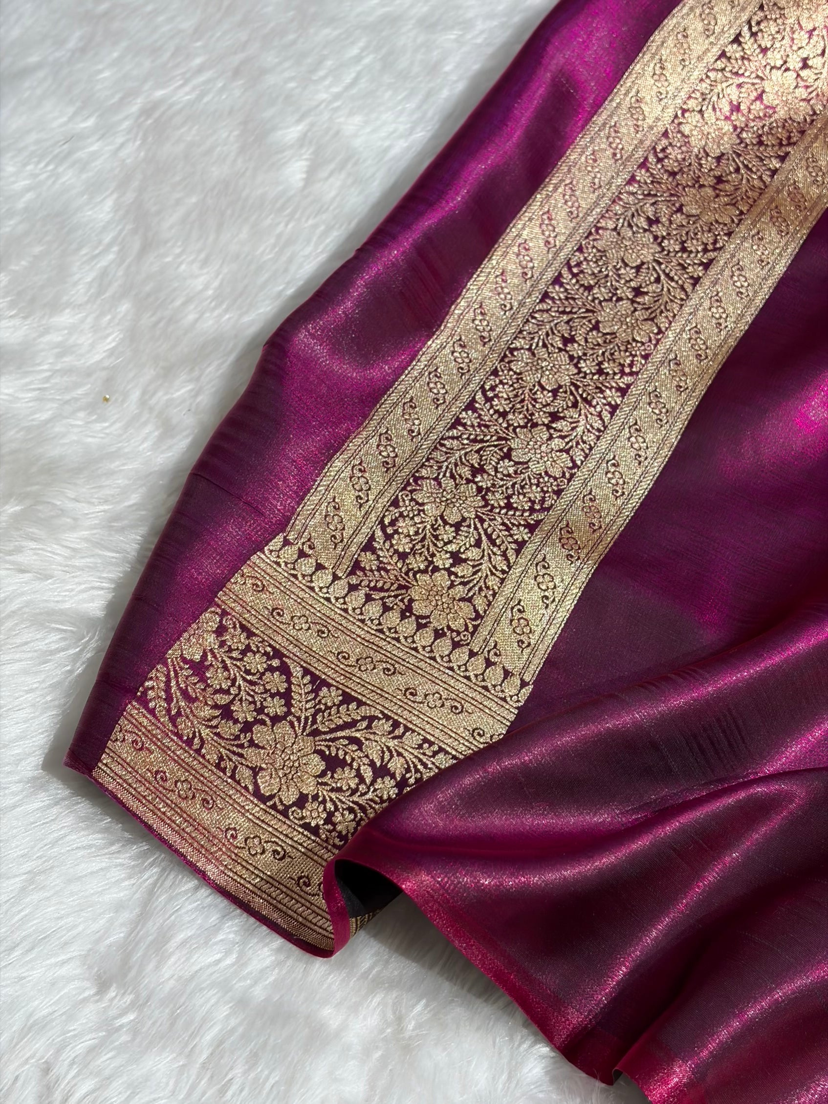 Satin Silk Strip pattern in Wine Shades With Gota Patti SSGP46