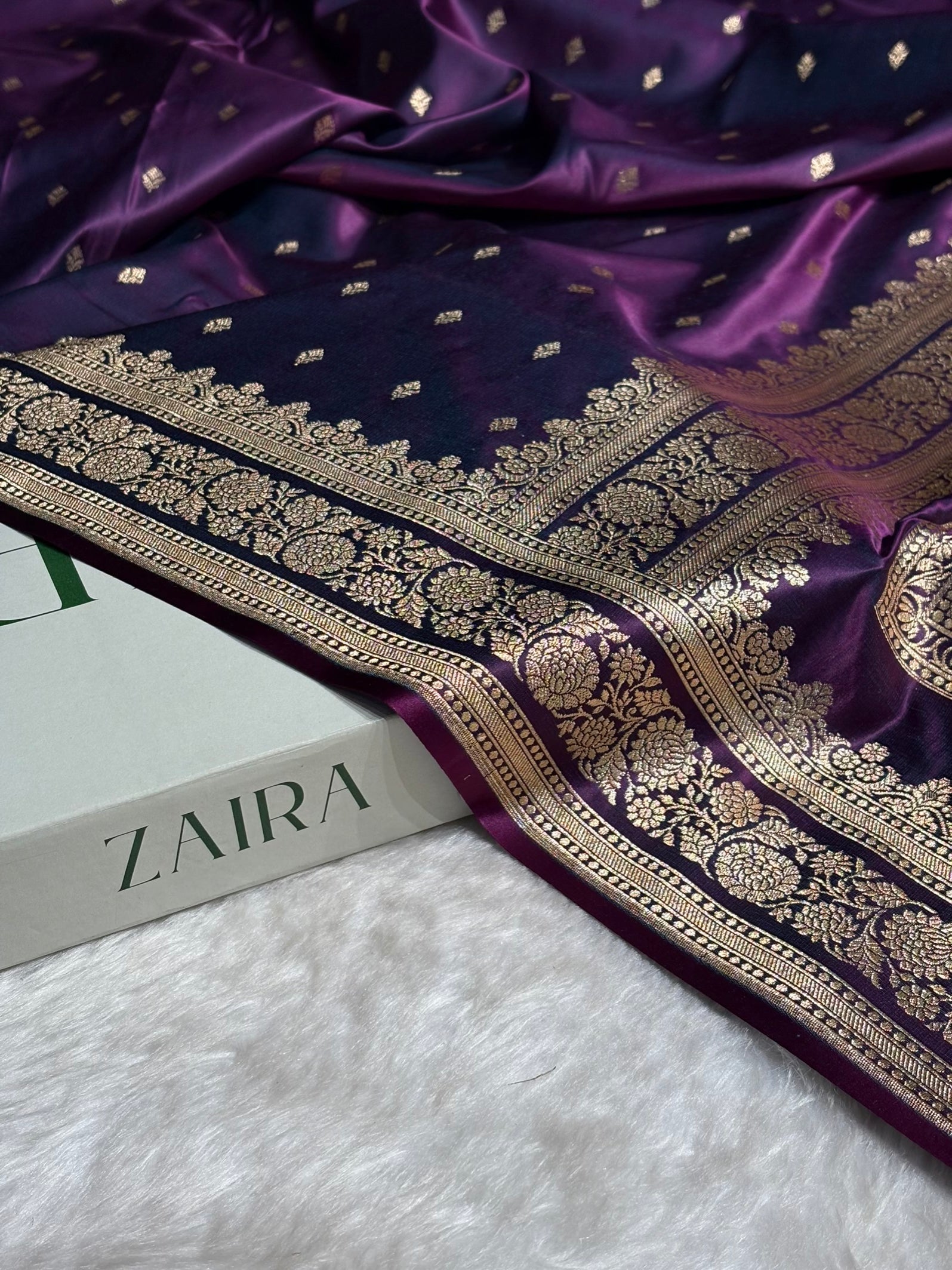 Purple Shades Booti Pattern Satin Katan Silk Saree SK51