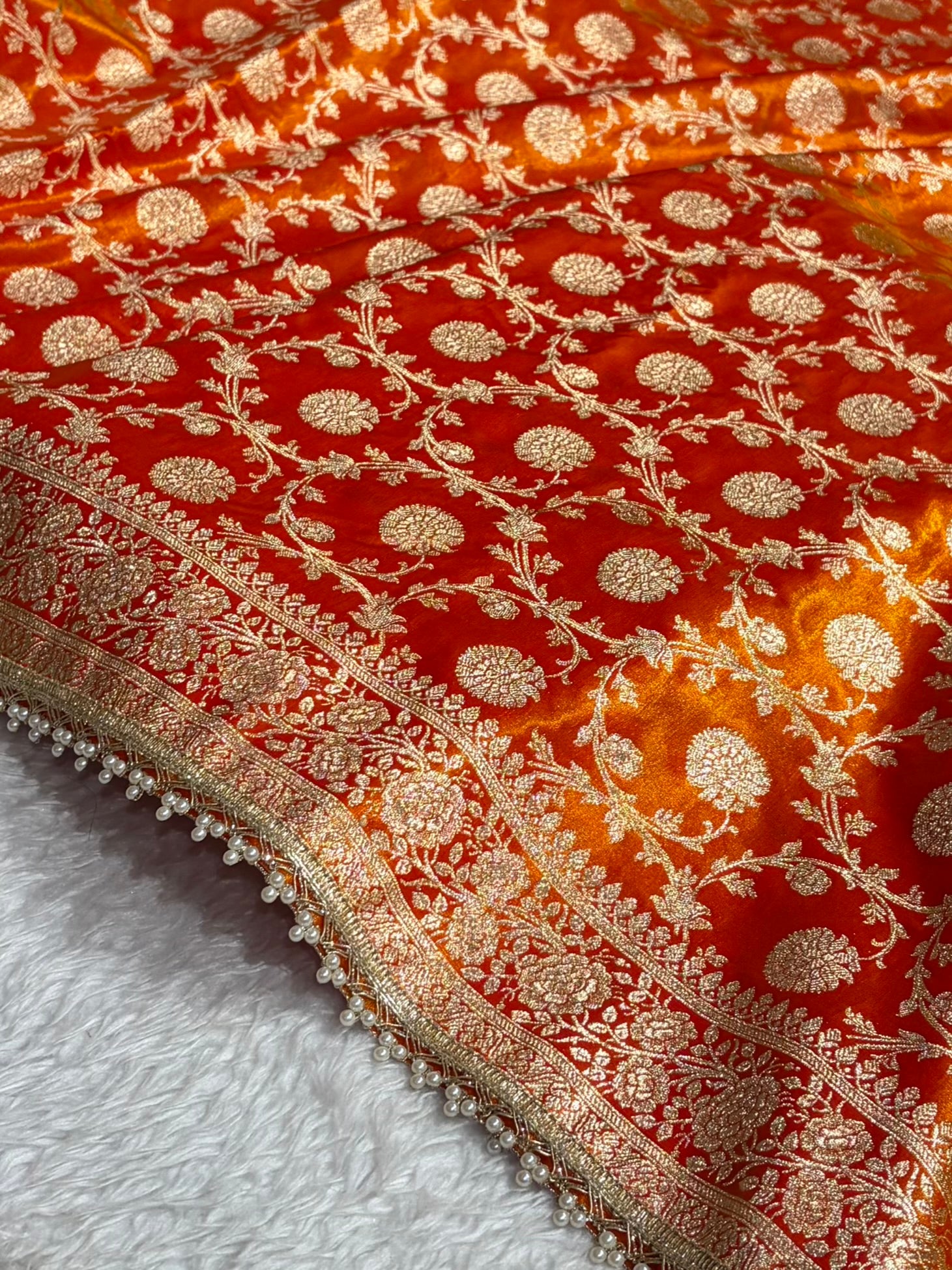 Banarasi Fire Gold Satin Silk Saree with Gota Patti SSGP15