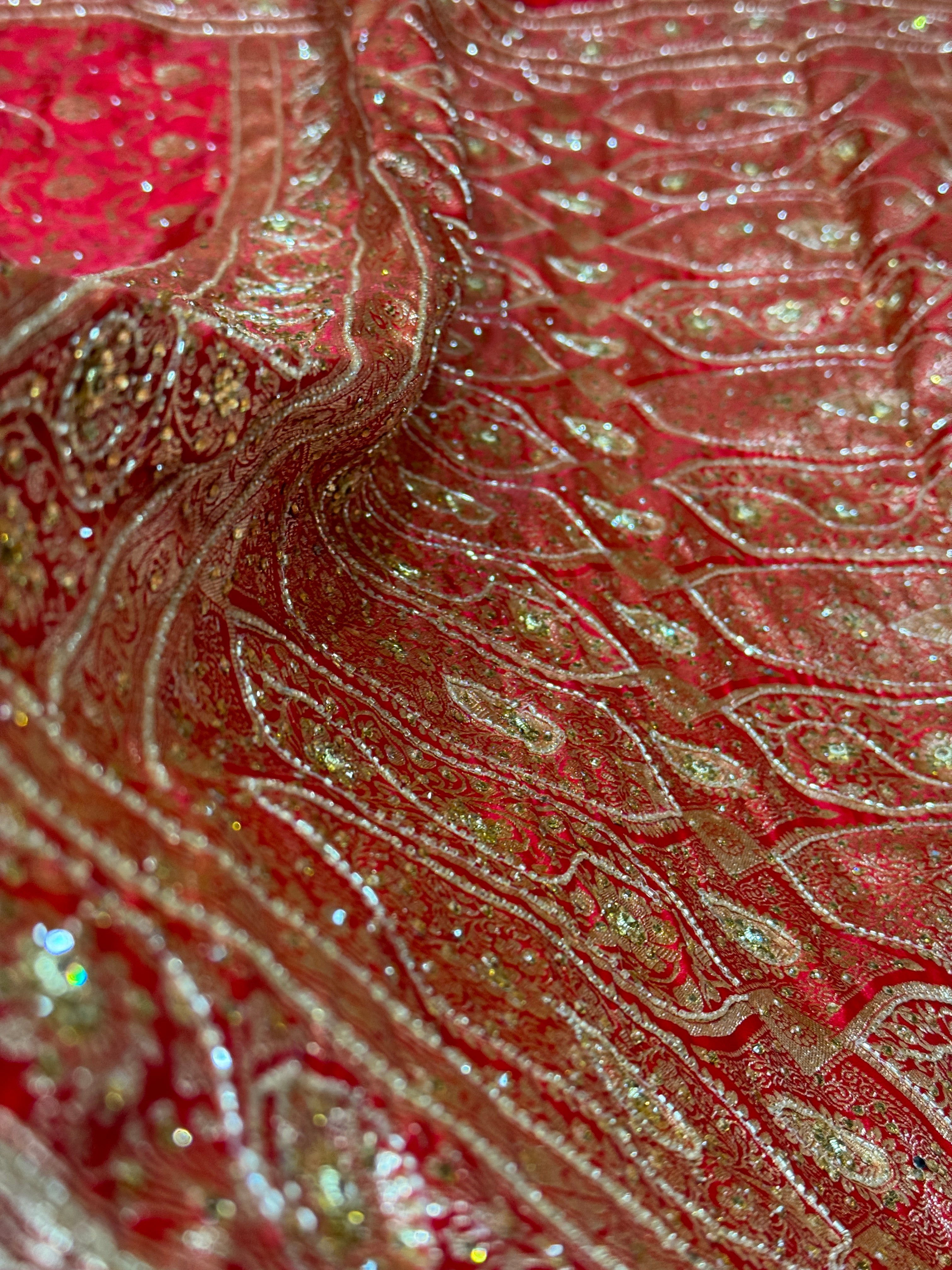Bridal Red Jaal with Ari and Stone