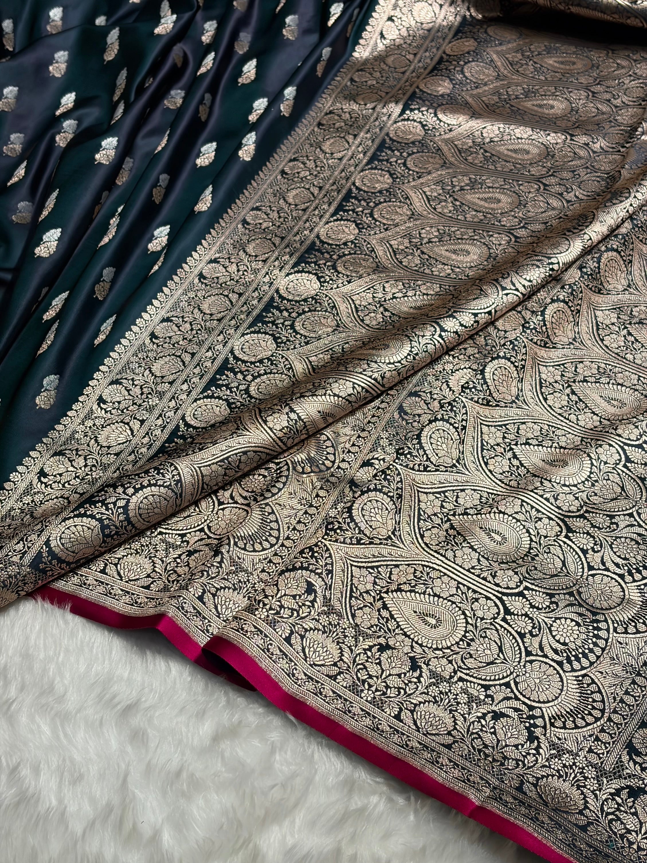 Dark Rama Shades Floral Booti Mashru Silk Saree MSM-69