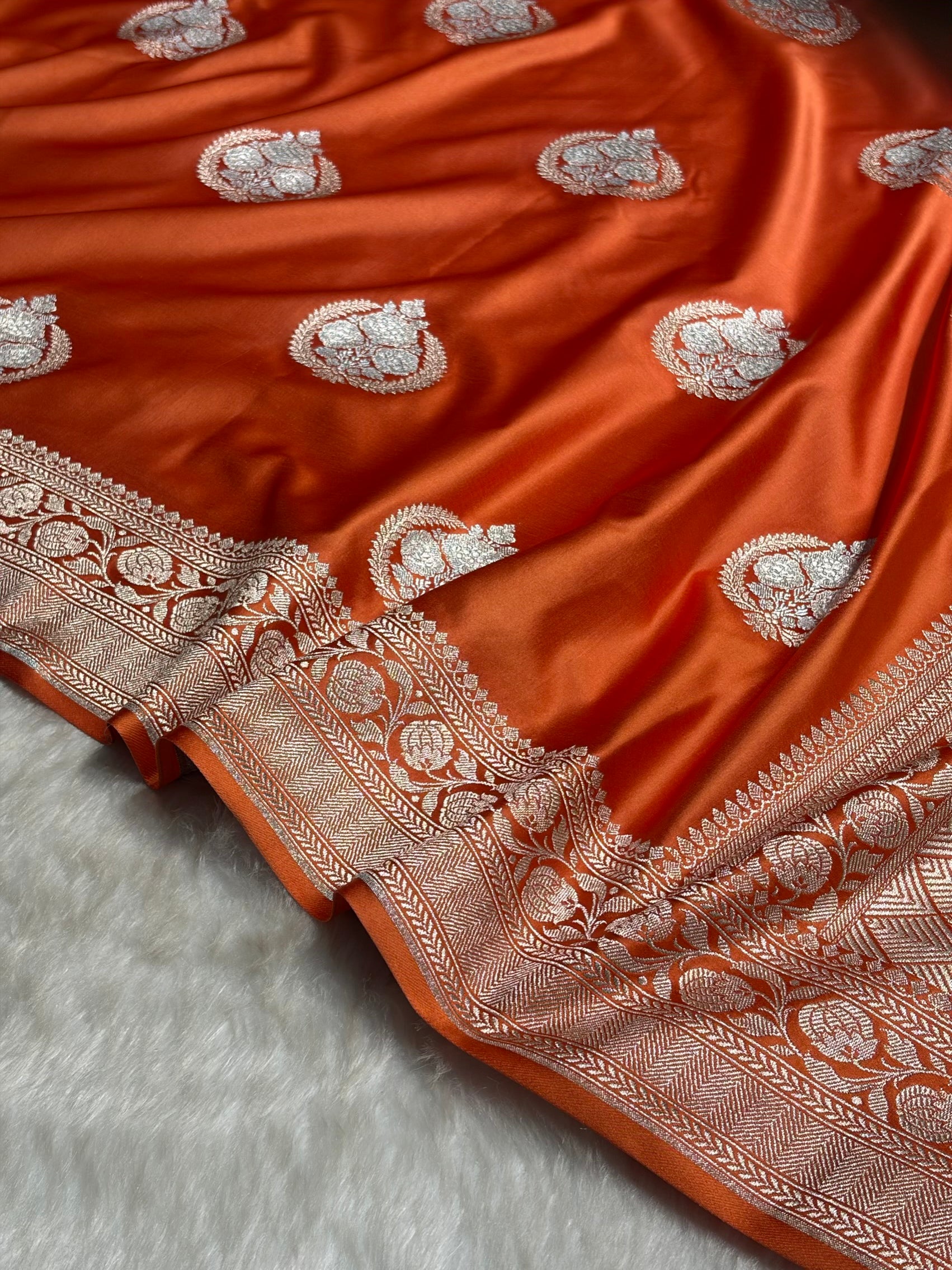 Dusty Orange Minakari Boota Mashru Silk Saree MS35