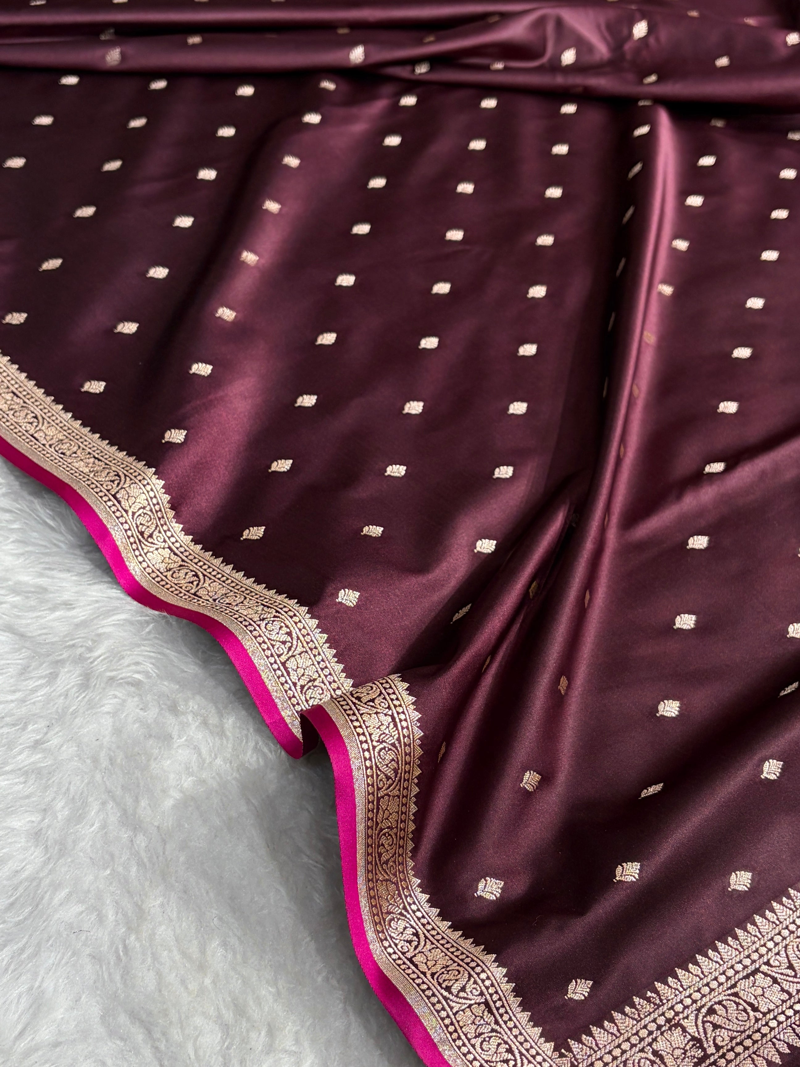 Premium Banarasi Satin Katan Saree in Garnet Shades SK90