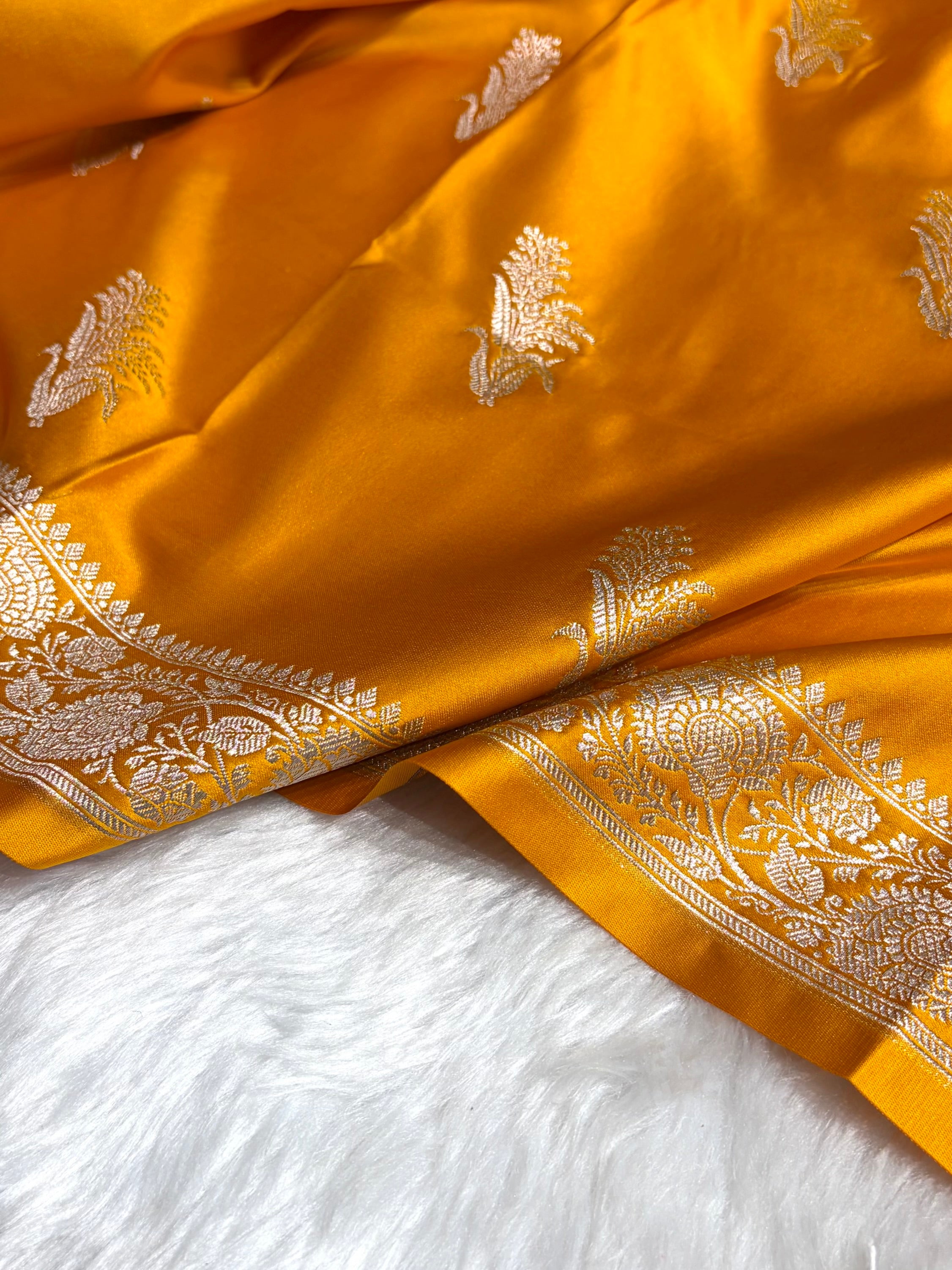 Mustard Boota With Floral Border Mashru Silk Saree MSM-89