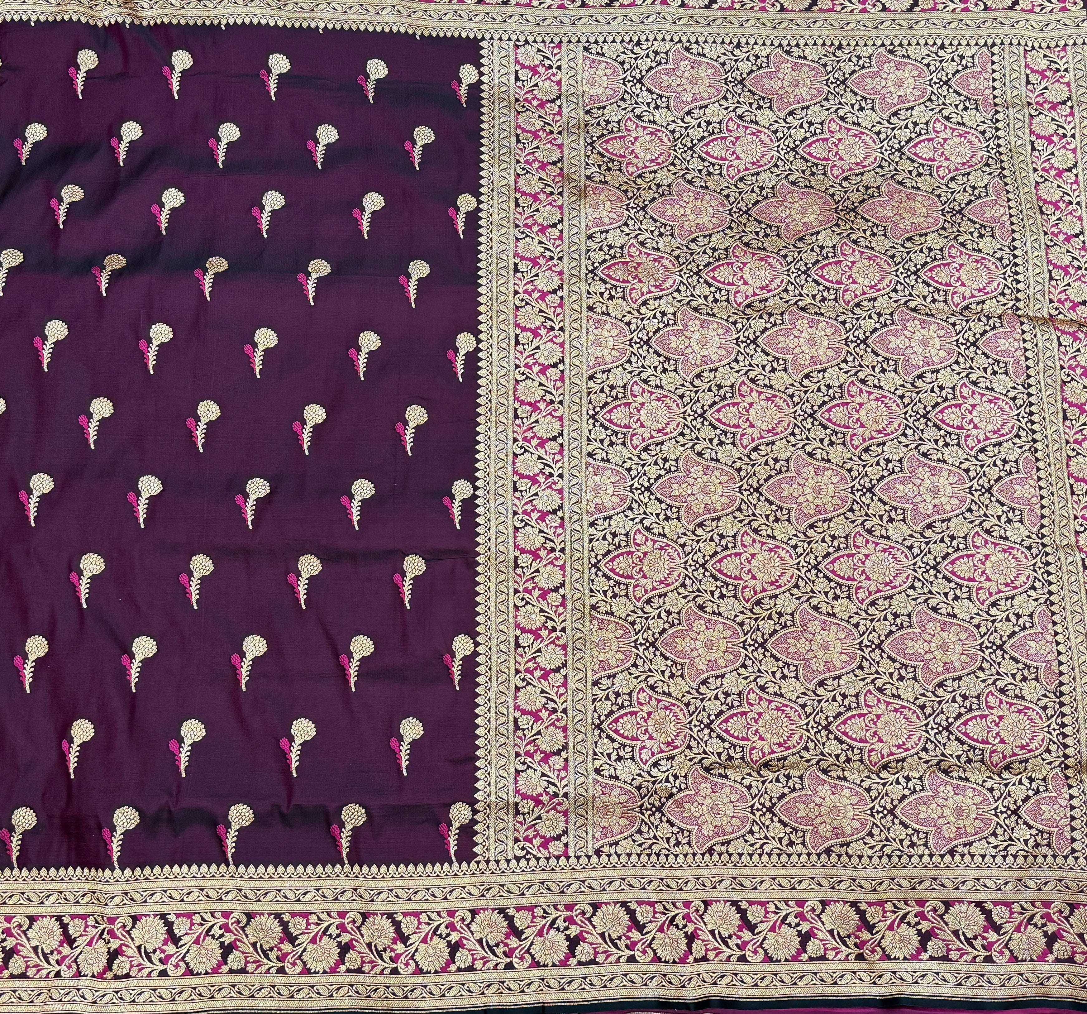 Dark Wine Booti Katan Silk Saree SK05