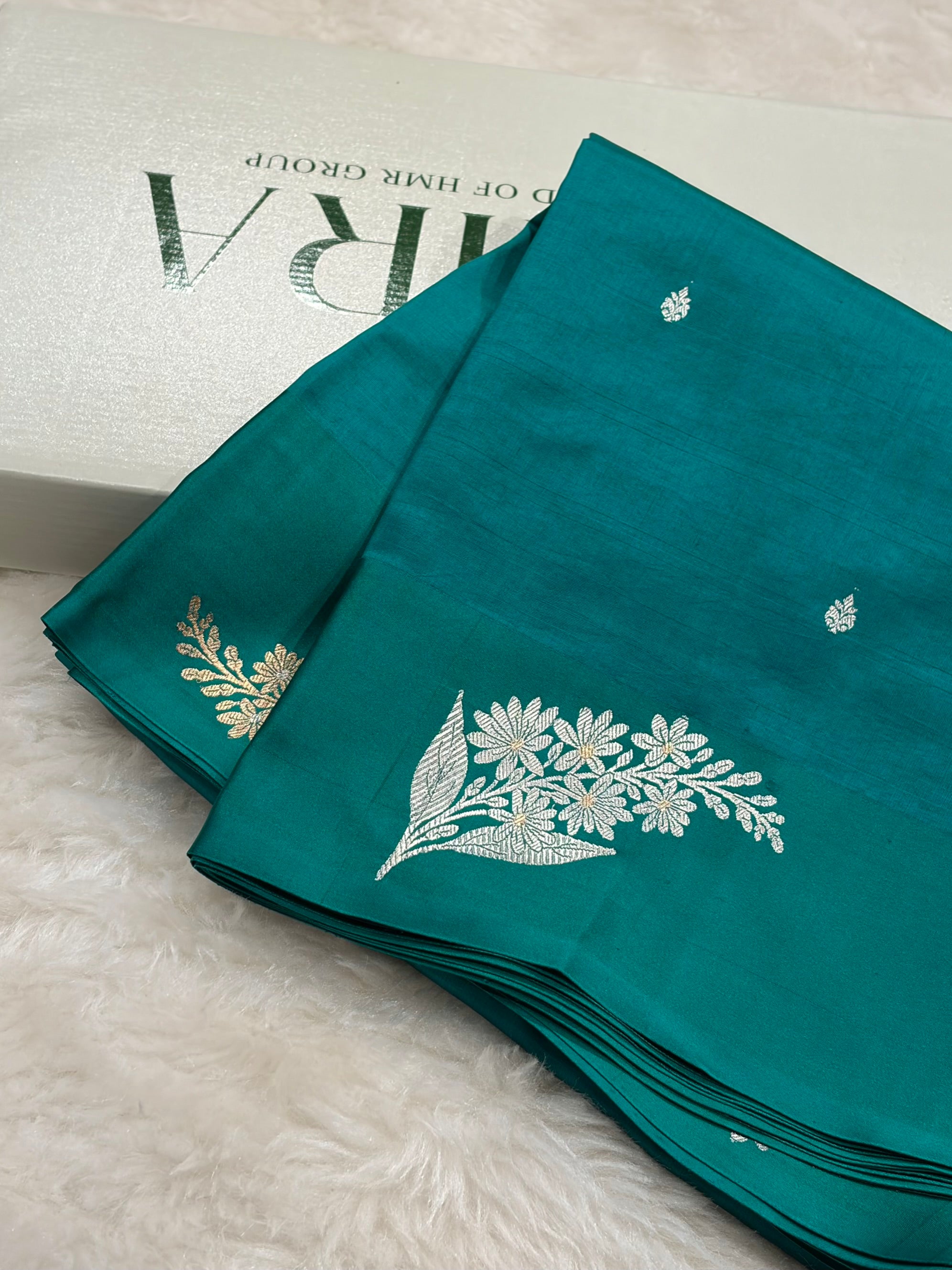 Banarasi Rama Shades Meena Boota Handwoven Pure Katan Paper Silk RM-73