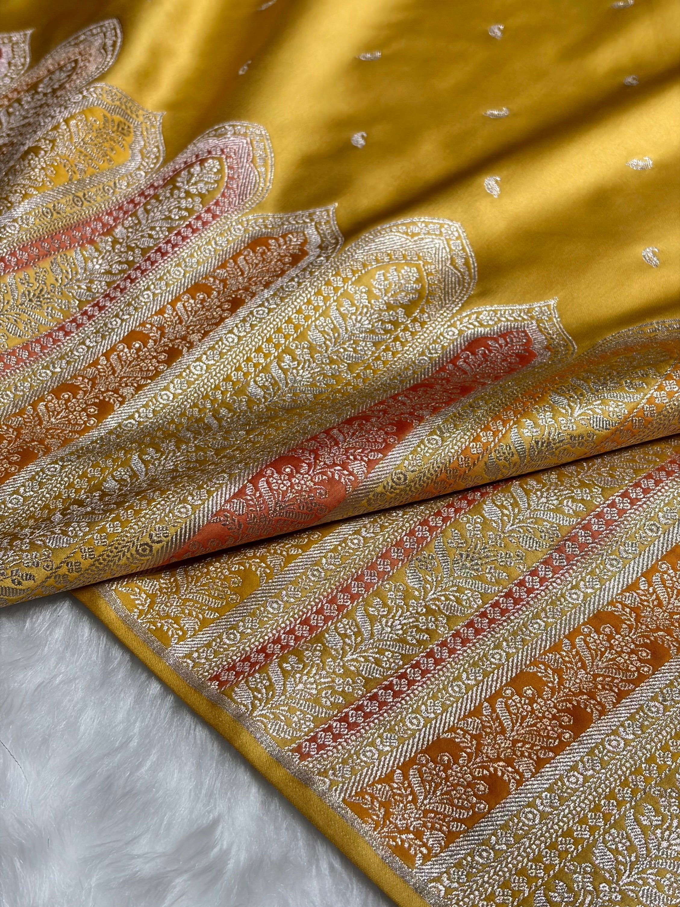 Skirt Border Pastel Yellow Minakari Mashru Silk Saree MS13