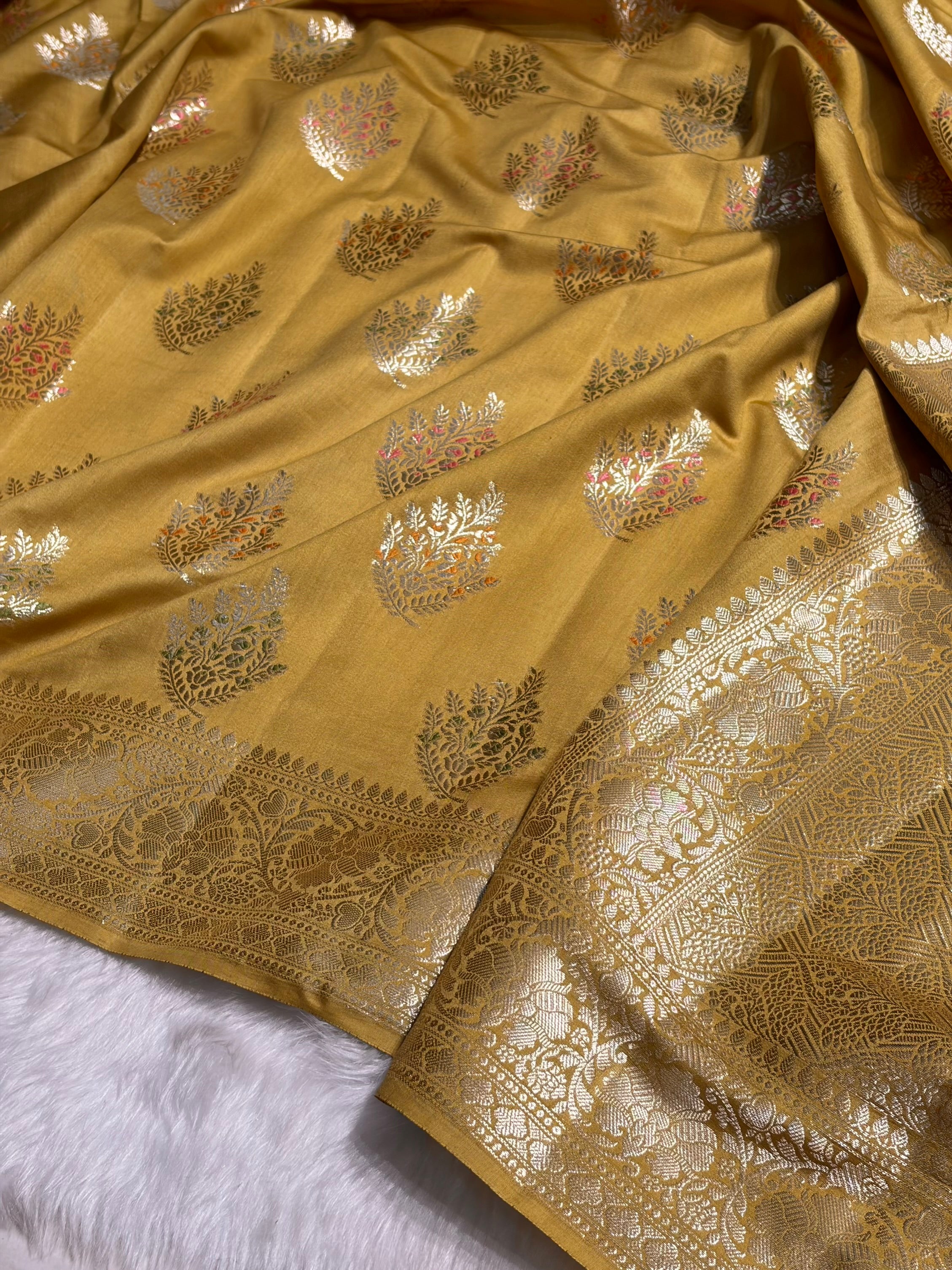 Minakari Dusty Mustard Shades Pure Chiniya Silk CH-02