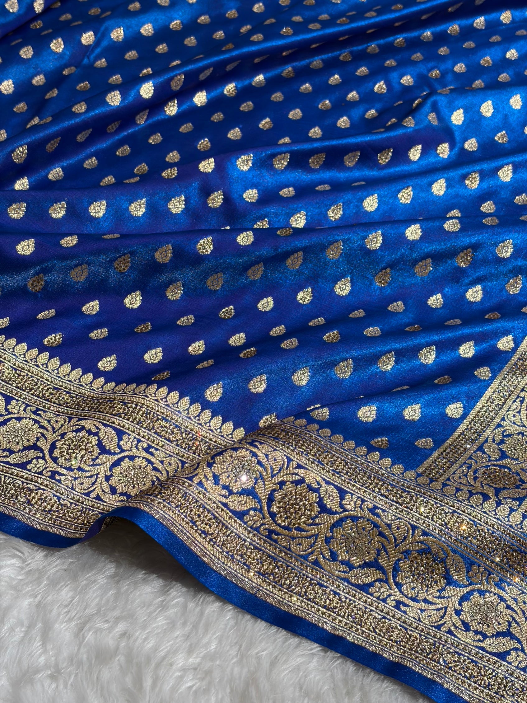 Birdal Cross Royal Blue Satin Silk Booti With Swarovski Work BSS01 (w)