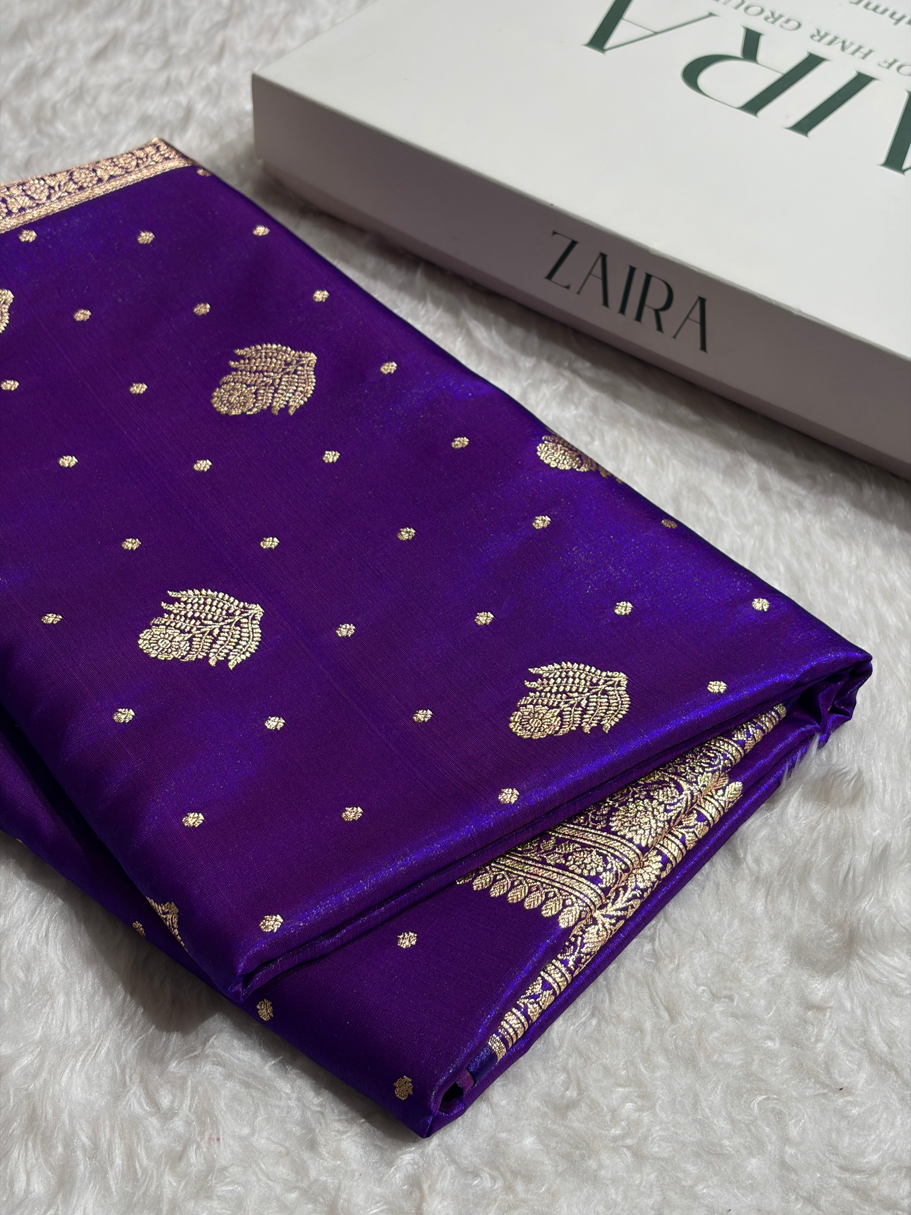 Banarasi Cross Purple Shades Booti Pattern Banarasi Satin Silk Saree SS59