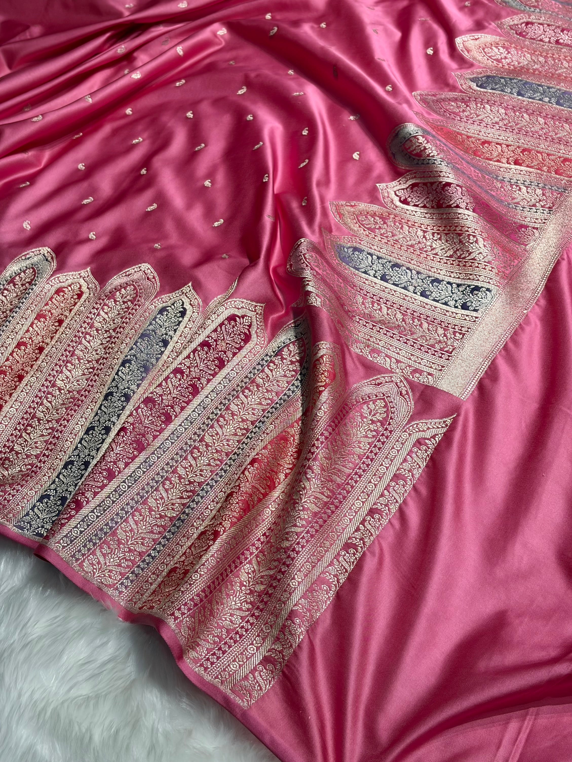 Skirt Border Baby Pink Minakari Mashru Silk Saree MS13