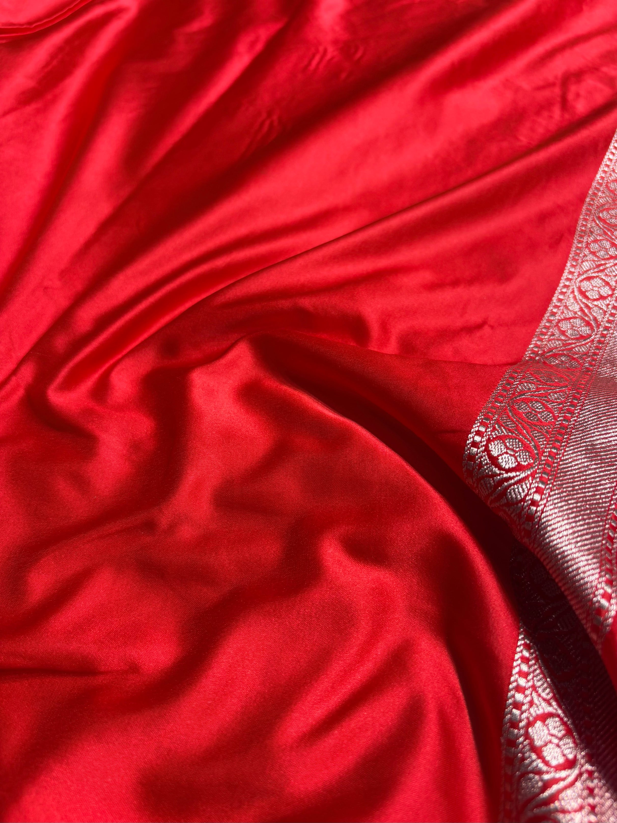 Ruby Red Minakari Jaal Mashru Silk Saree