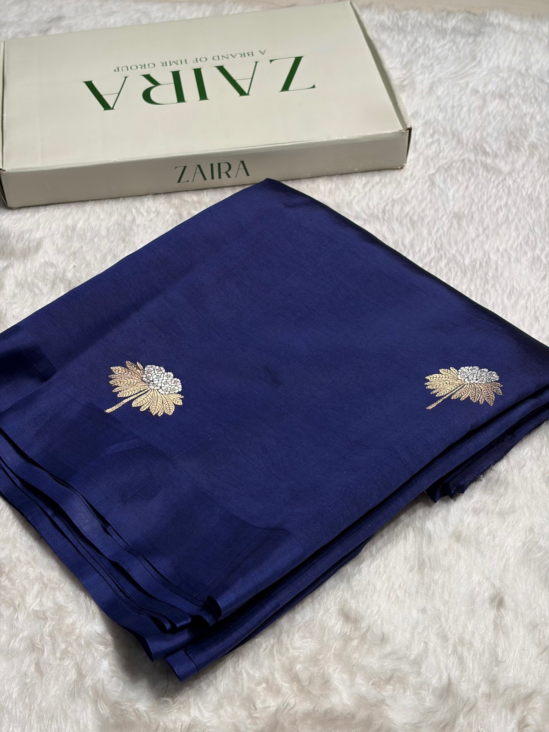 Navy Blue Shades Meena Boota Handwoven Raw Mango Silk RM-43
