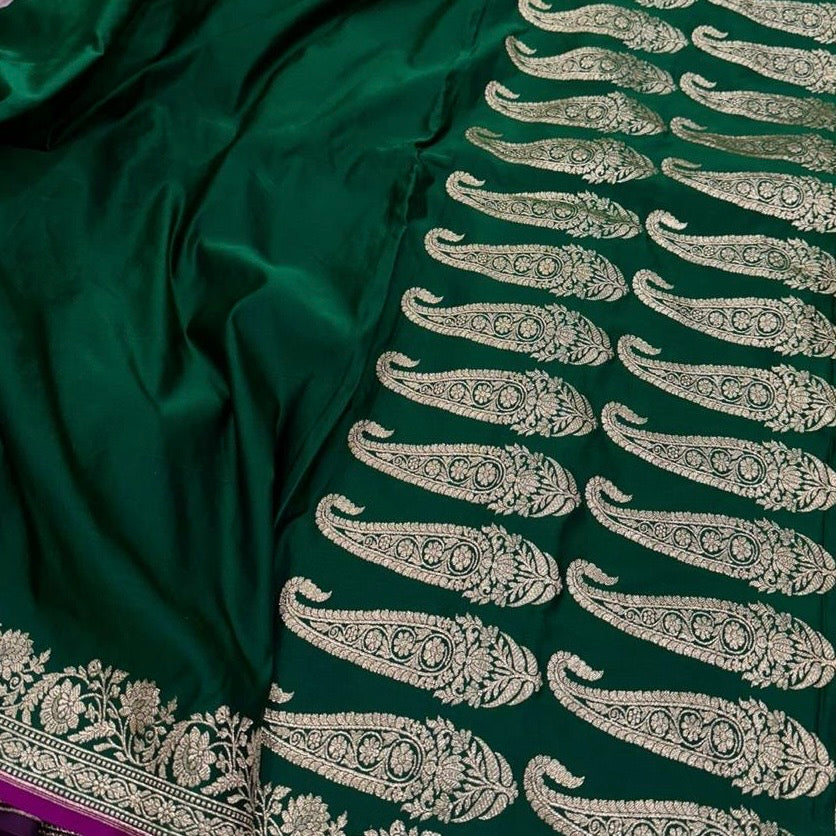 Bottle Green Plain Mashru Silk Saree