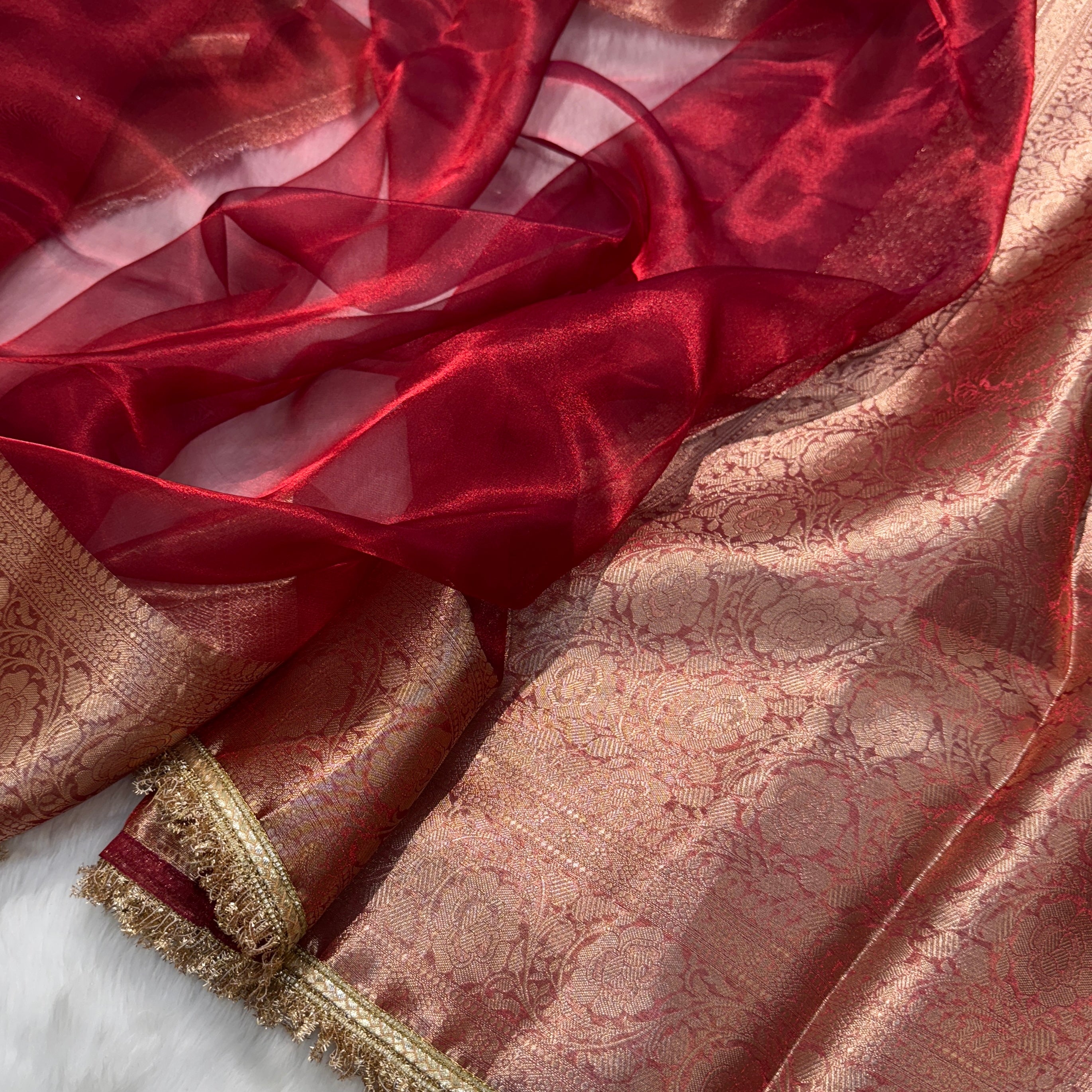 Bridal Red Pure Tissue Silk Saree with Gotta Patti PTGP-02