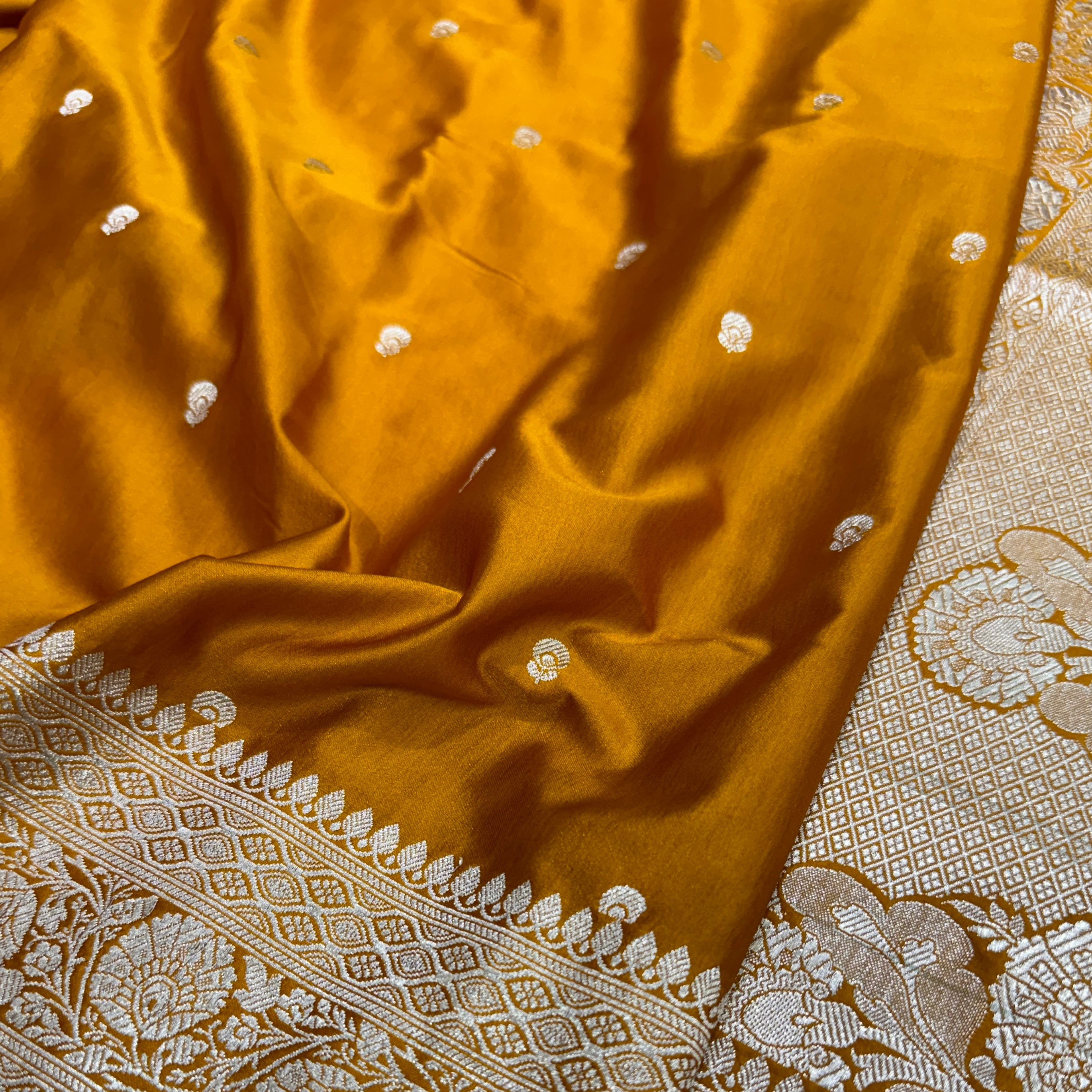 Mustard gold Booti Mashru Silk Saree