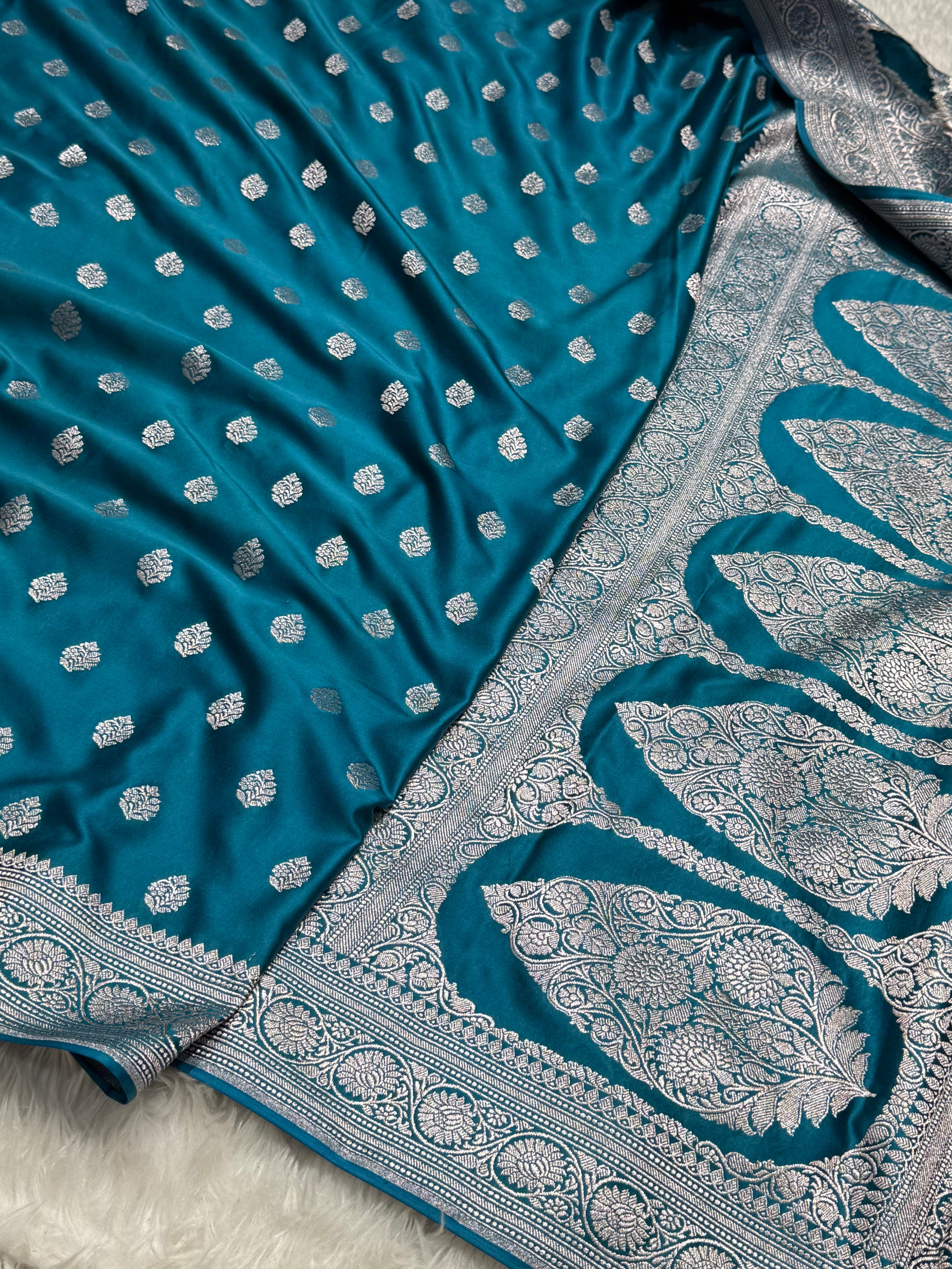 Teal Blue Shade Mashru Silk Boota MS17