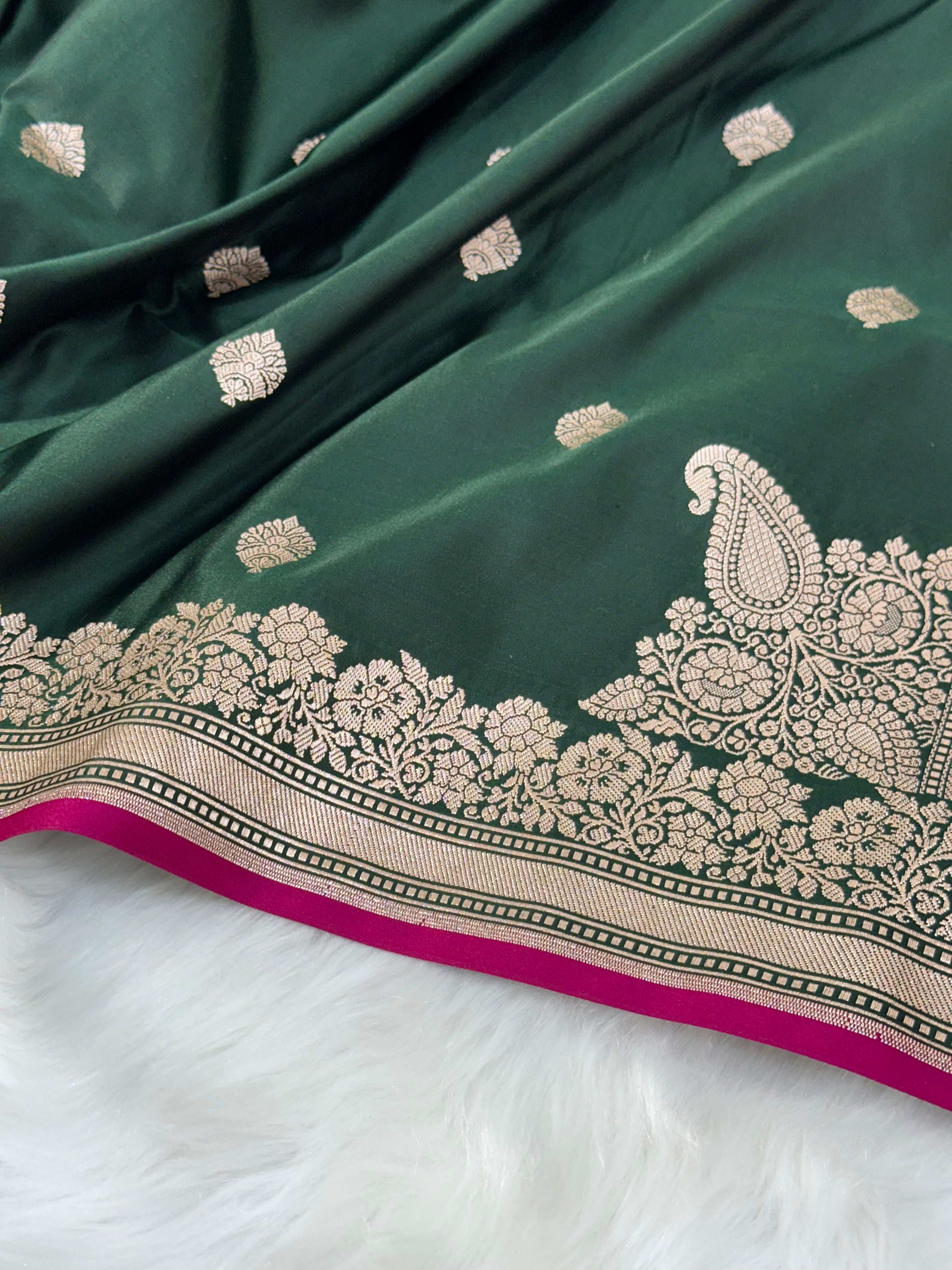 Bottle Green Shades Floral Boota Mashru Silk Saree