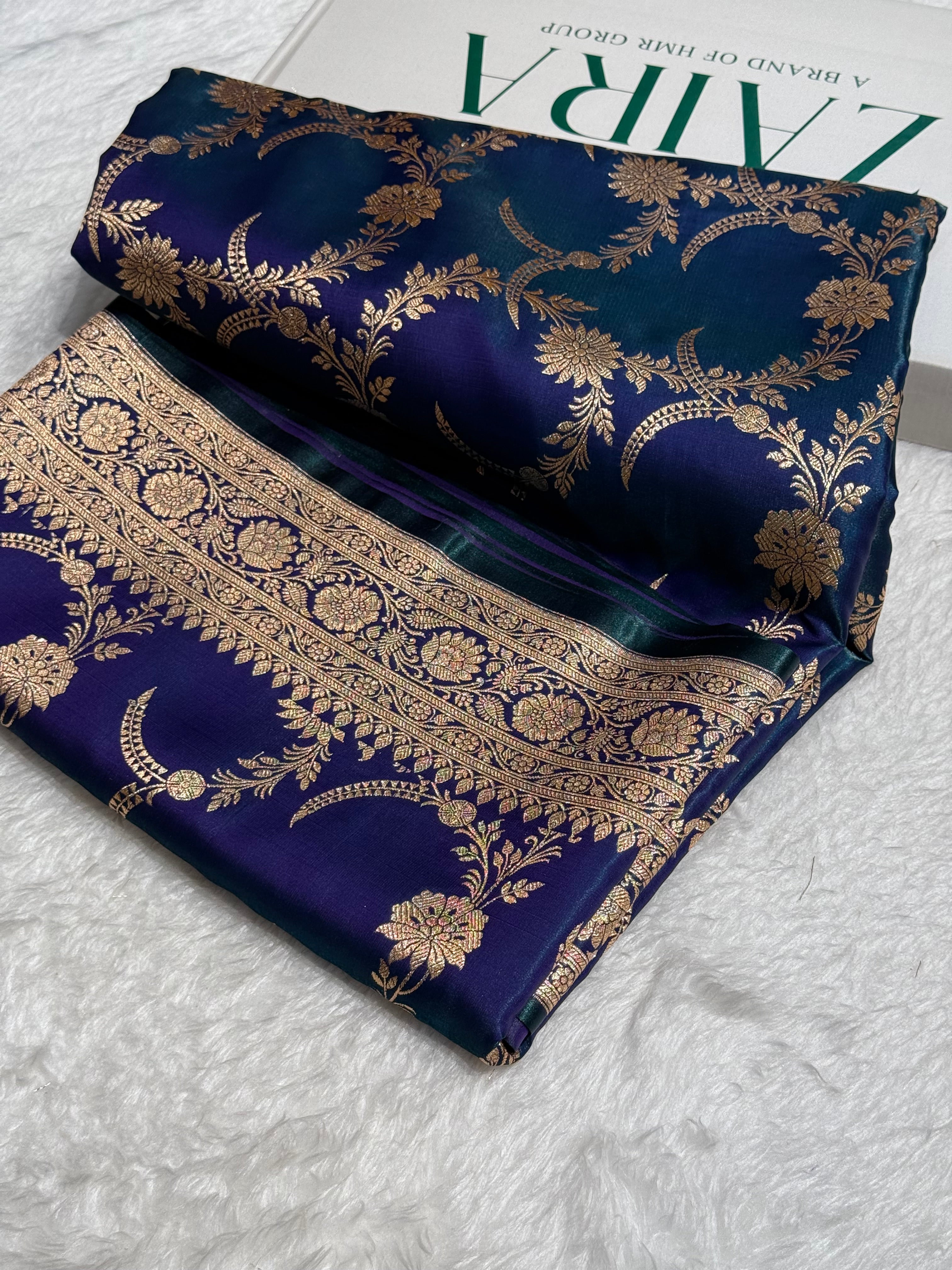 Satin Silk Banarasi Jaal In Peacock Shades SS18