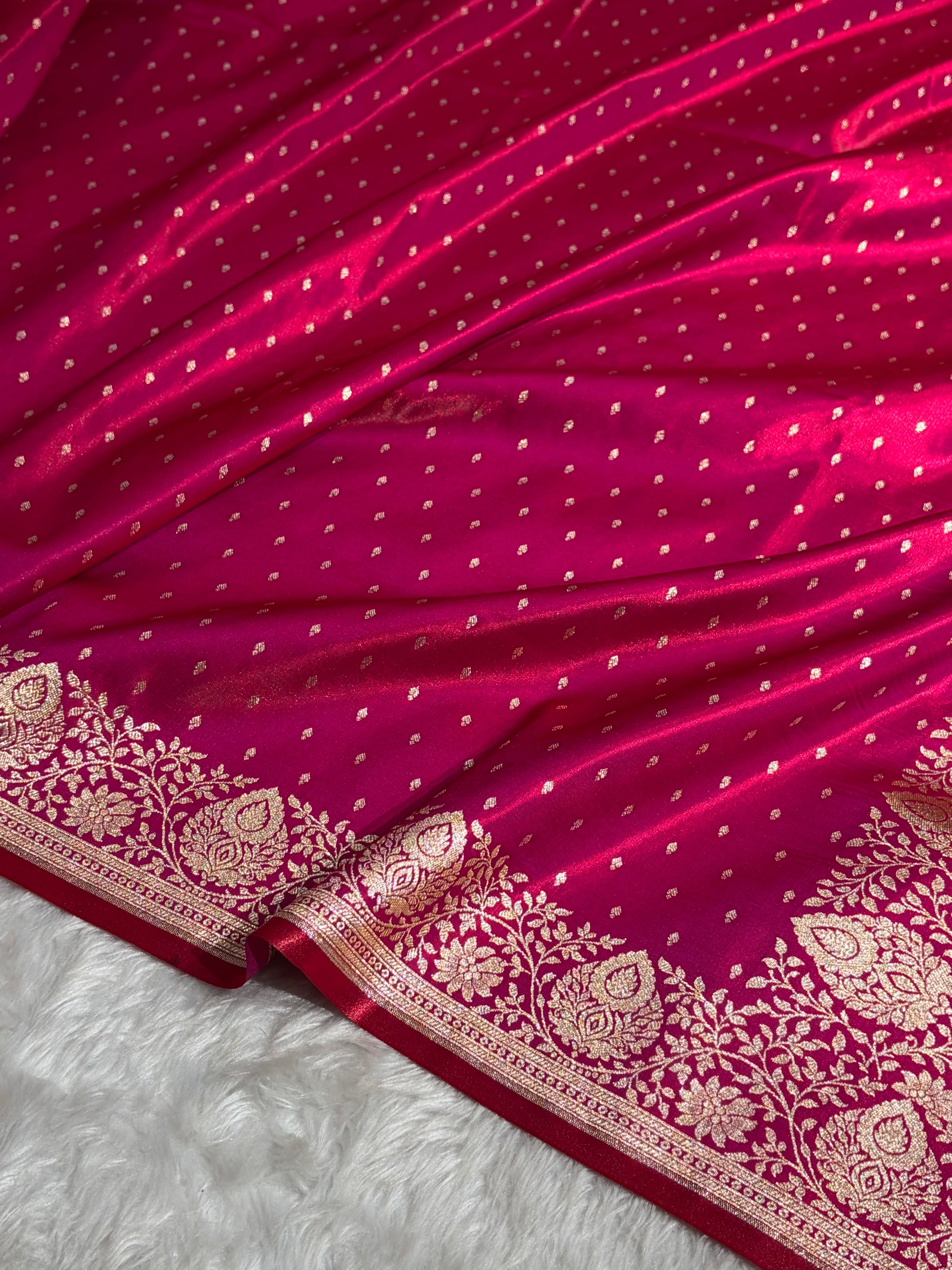Satin Silk Saree Floral Boota in Cross Red Shades SS28