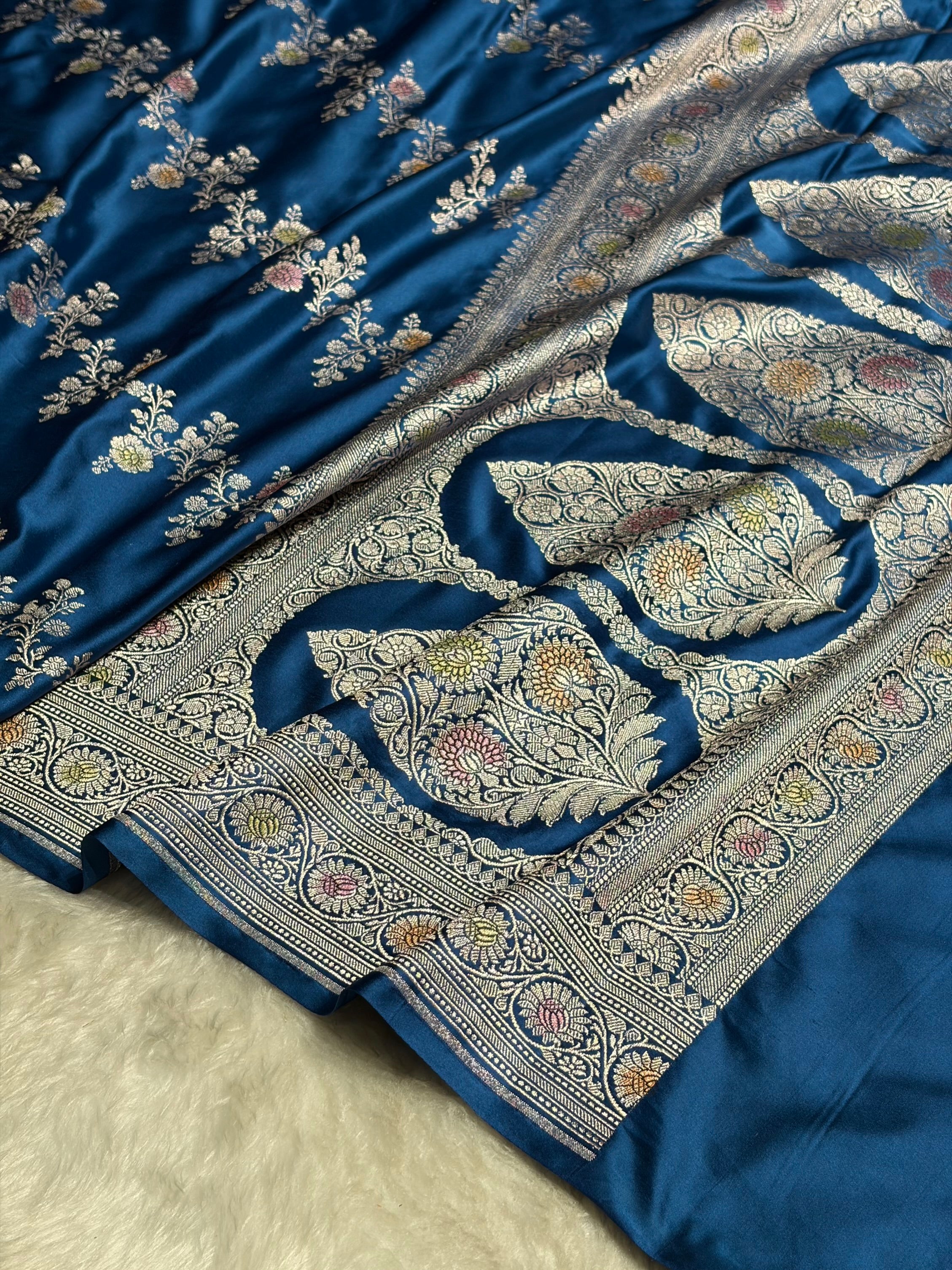 Light Royal Blue Minakari Banarasi Cross Mashru Silk Saree MS01