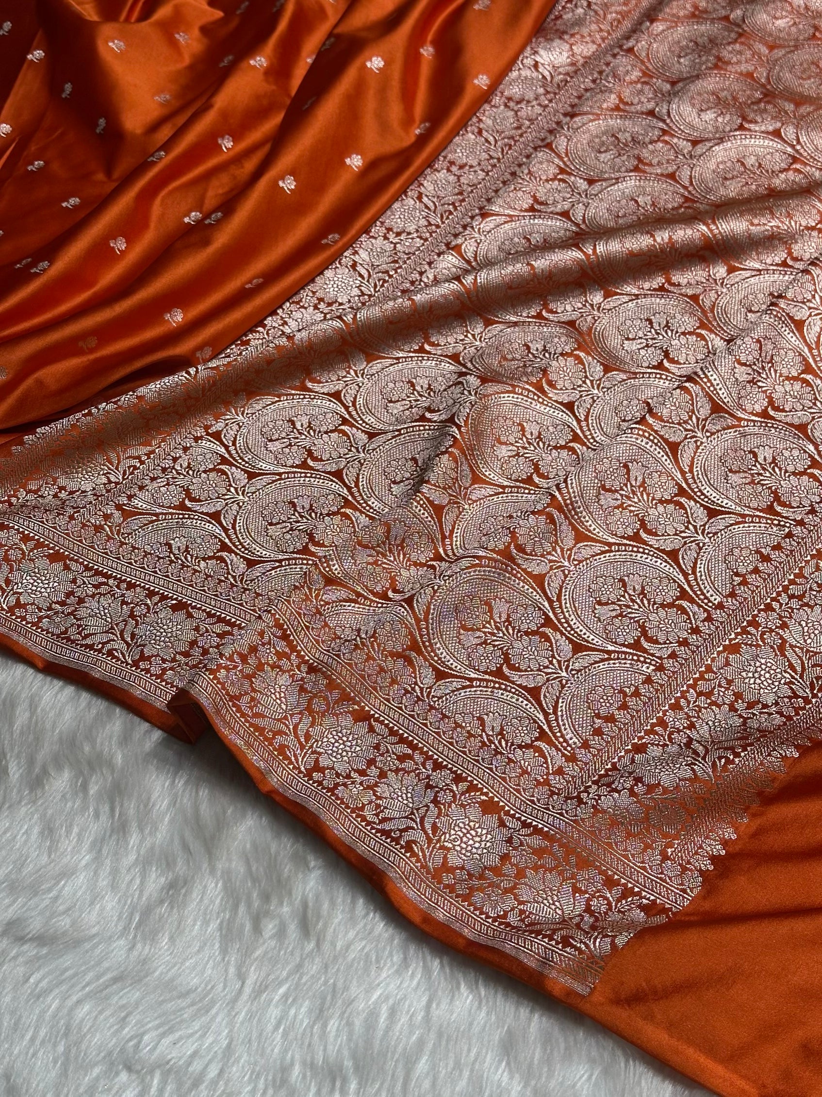 Rust Orange Shades Booti Mashru Silk Saree MS67