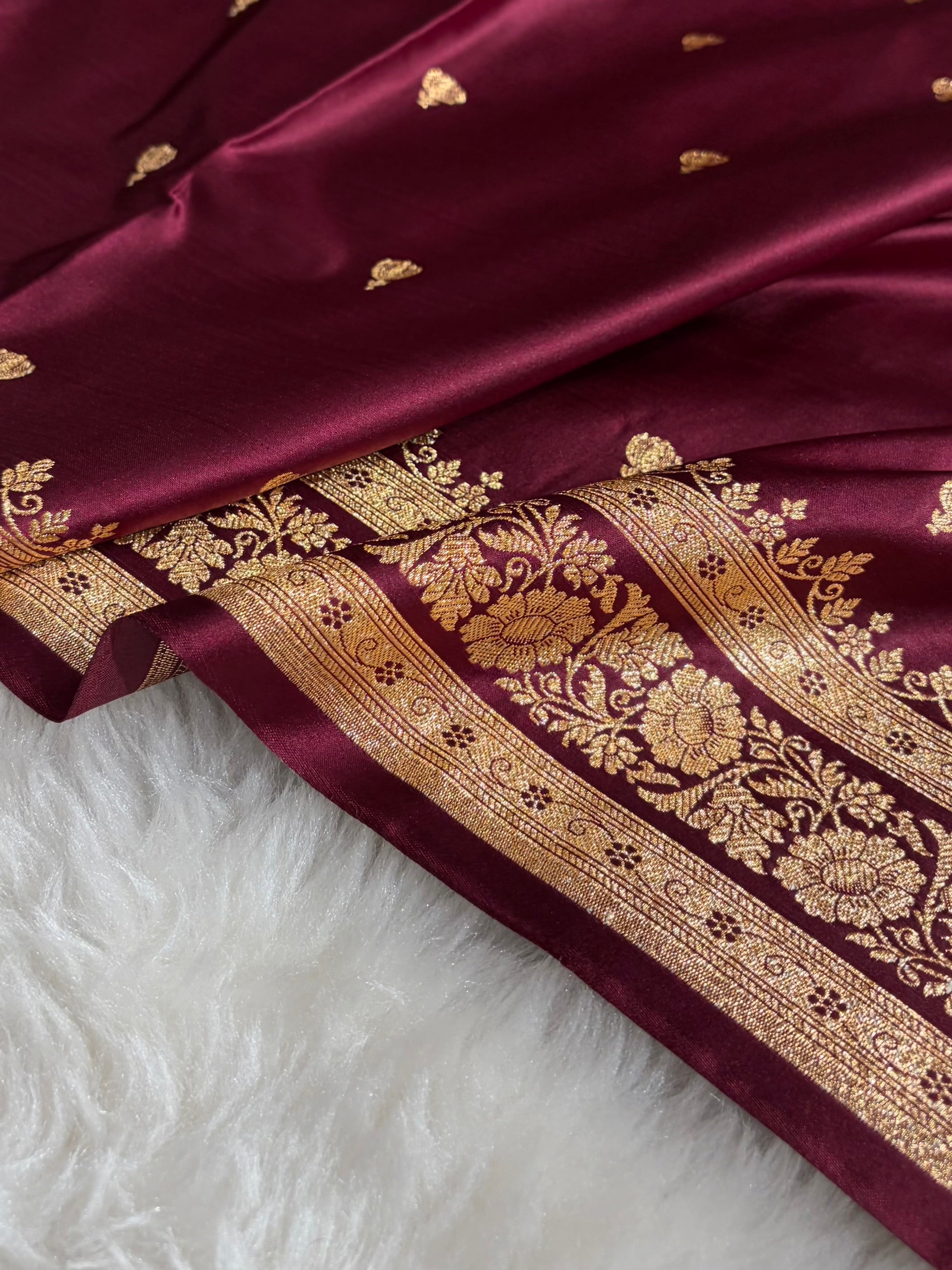 Banarasi Garnet Booti Pattern Satin Katan Silk Saree SK66
